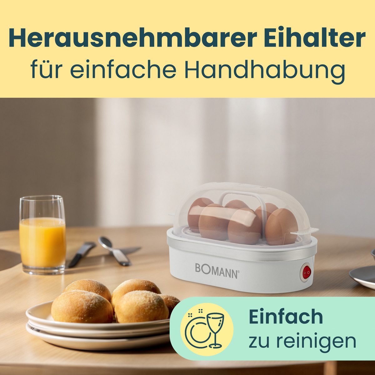 BOMANN Eierkocher EK 5022 CB, Eierkocher 6 Eier, inkl. Messbecher und Eipicker