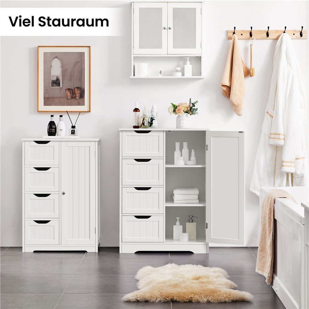 Yaheetech Badkommode Badezimmerschrank Badschrank, Sideboard mit 4 Schubladen & Regal & Höhenverstellbarem Einlegeboden