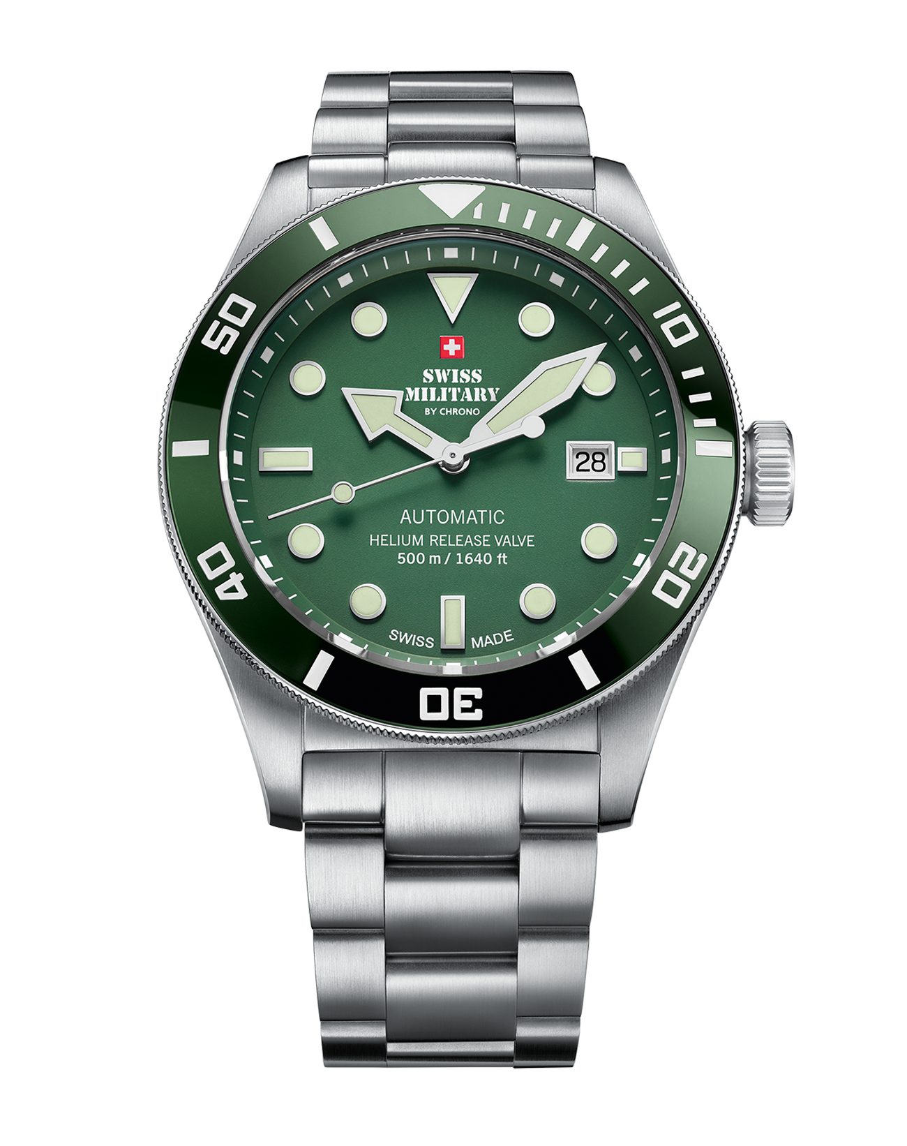 Swiss Military by Chrono Automatikuhr Taucheruhr 500M Swiss Military SMA34075 Keramiklunette Heliumventil Taucheruhr, Heliumventil