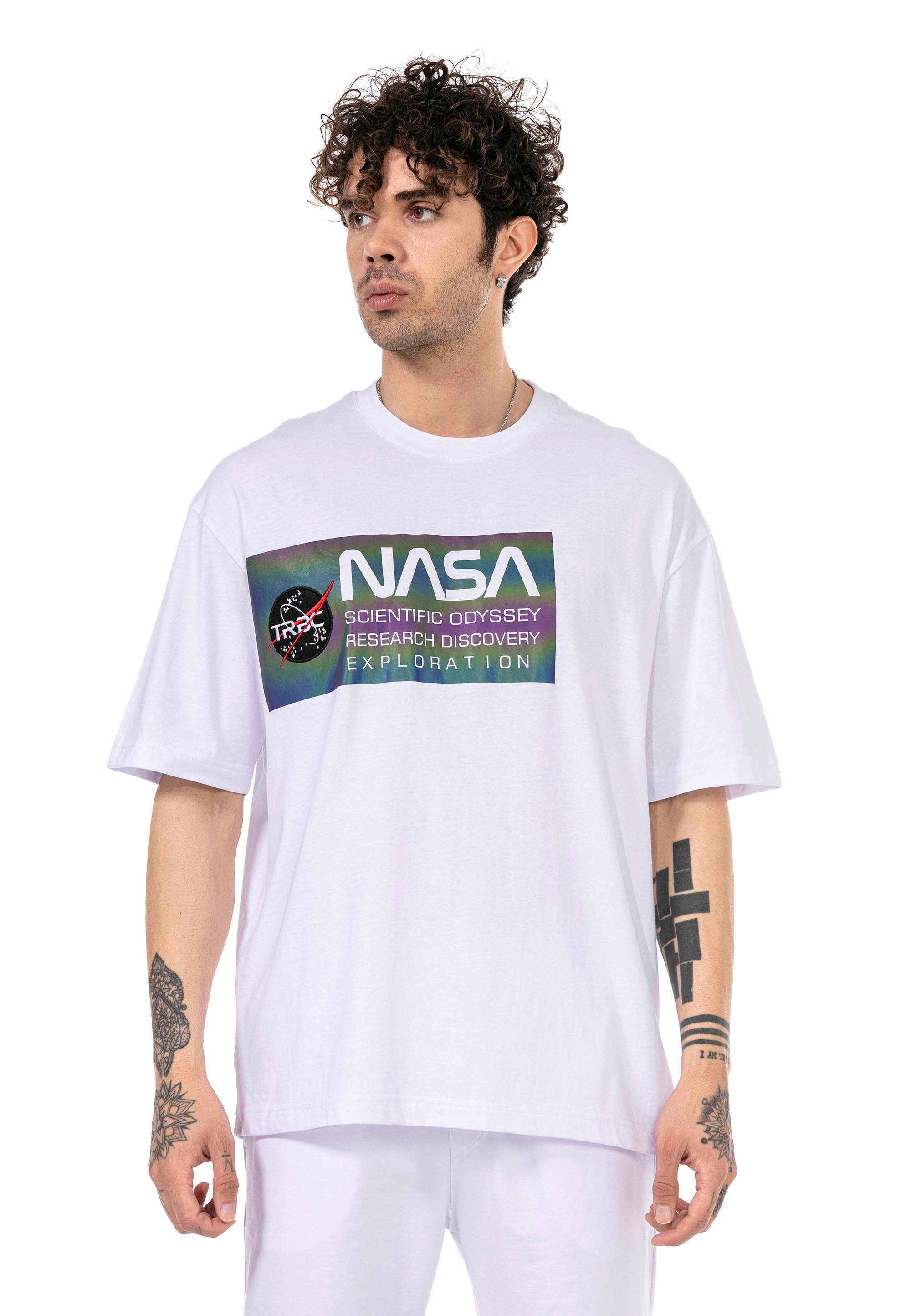 RedBridge T-Shirt weiß modischem NASA-Aufdruck Pasadena mit