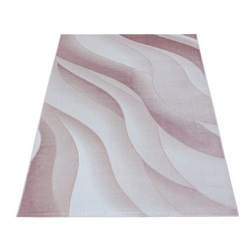 Teppich Wellen Design, Teppium, Rechteckig, Höhe: 9 mm, Kurzflor Teppich Wellen Design Teppich Rosa Teppich Wohnzimmer