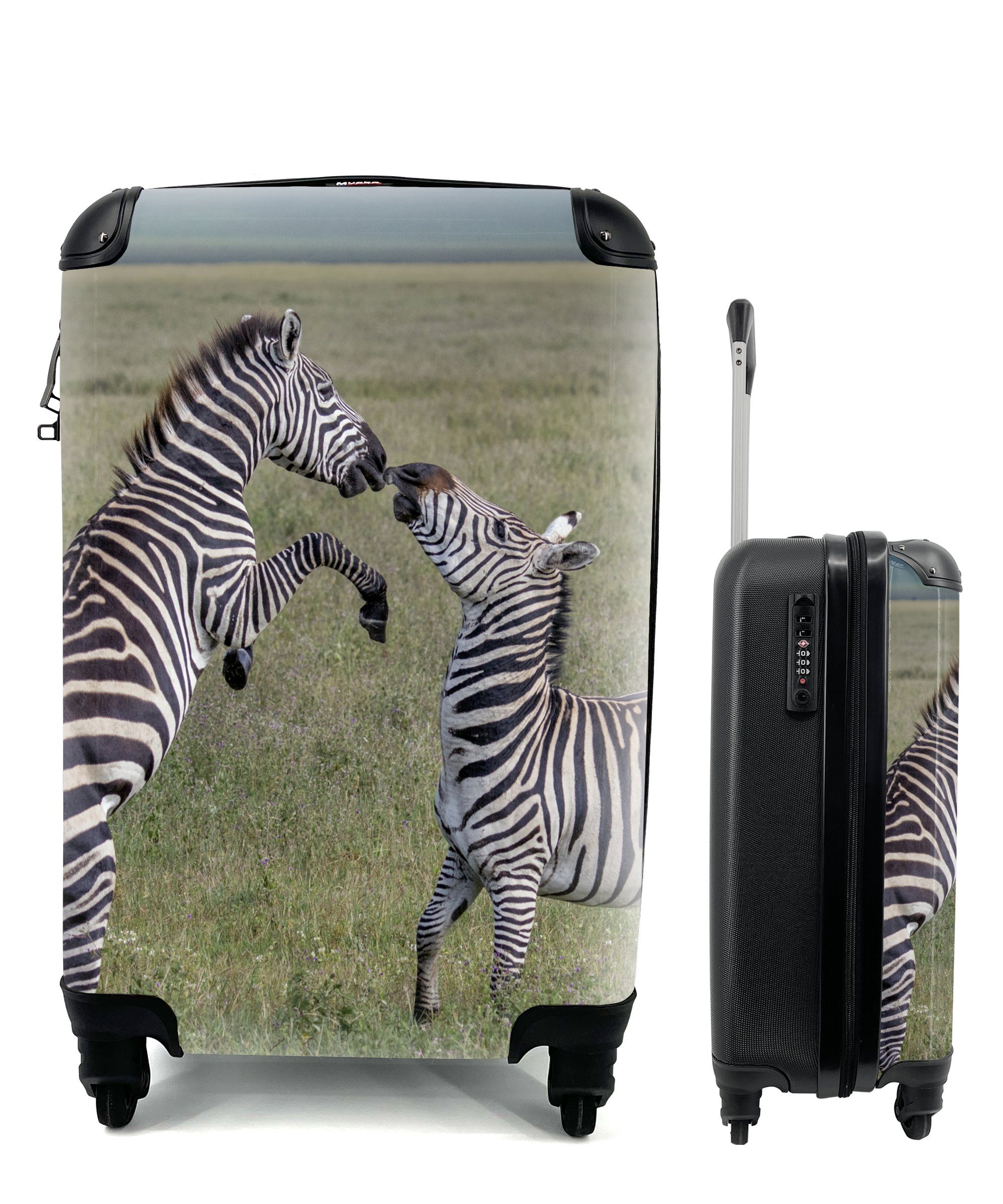 MuchoWow Handgepäckkoffer Spielende Zebras, 4 Rollen, Reisetasche mit rollen, Handgepäck für Ferien, Trolley, Reisekoffer