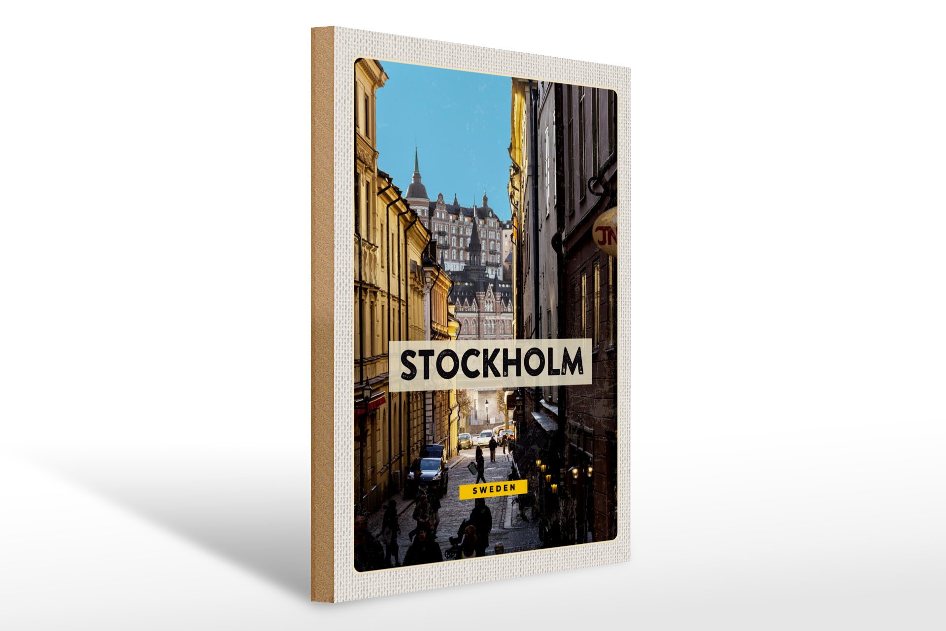 Holzbild Reise 30x40cm Stockholm Schweden Altstadt Reise