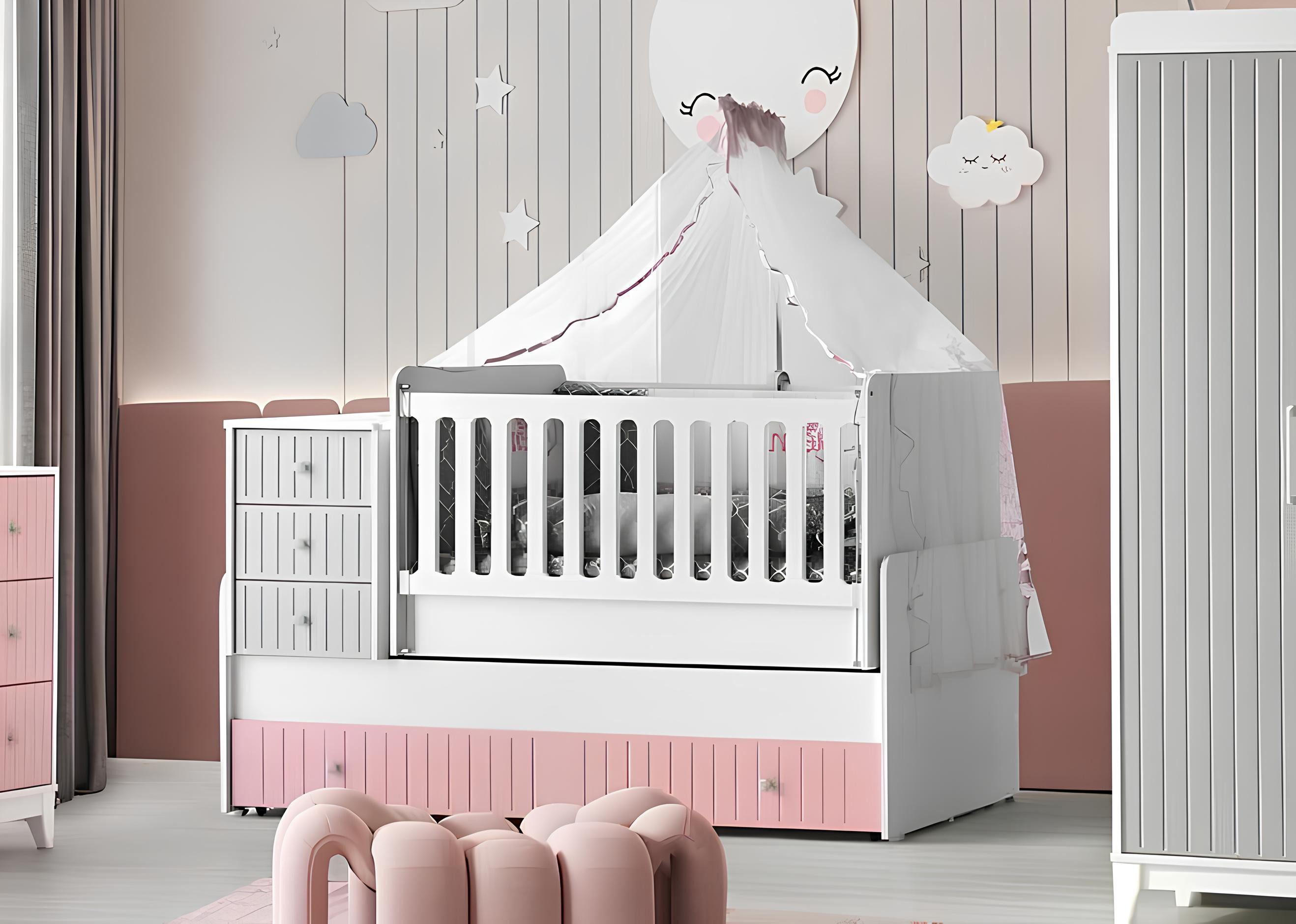 JVmoebel Kinderbett Buntes Babybett mit Holzfüßen