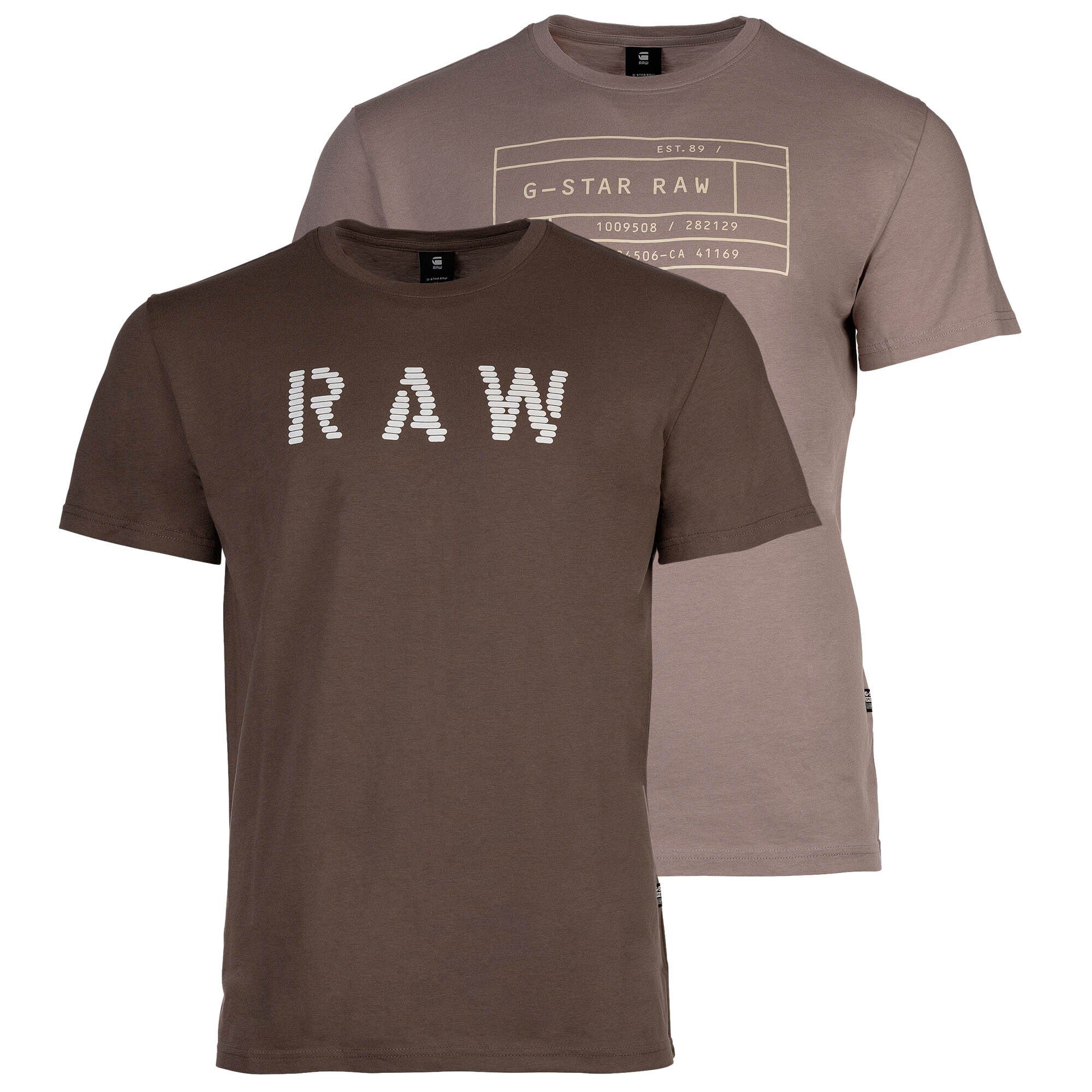 G-Star RAW T-Shirt Herren T-Shirt, 2er Pack - Graphic, Rundhals Grau/Braun | T-Shirts