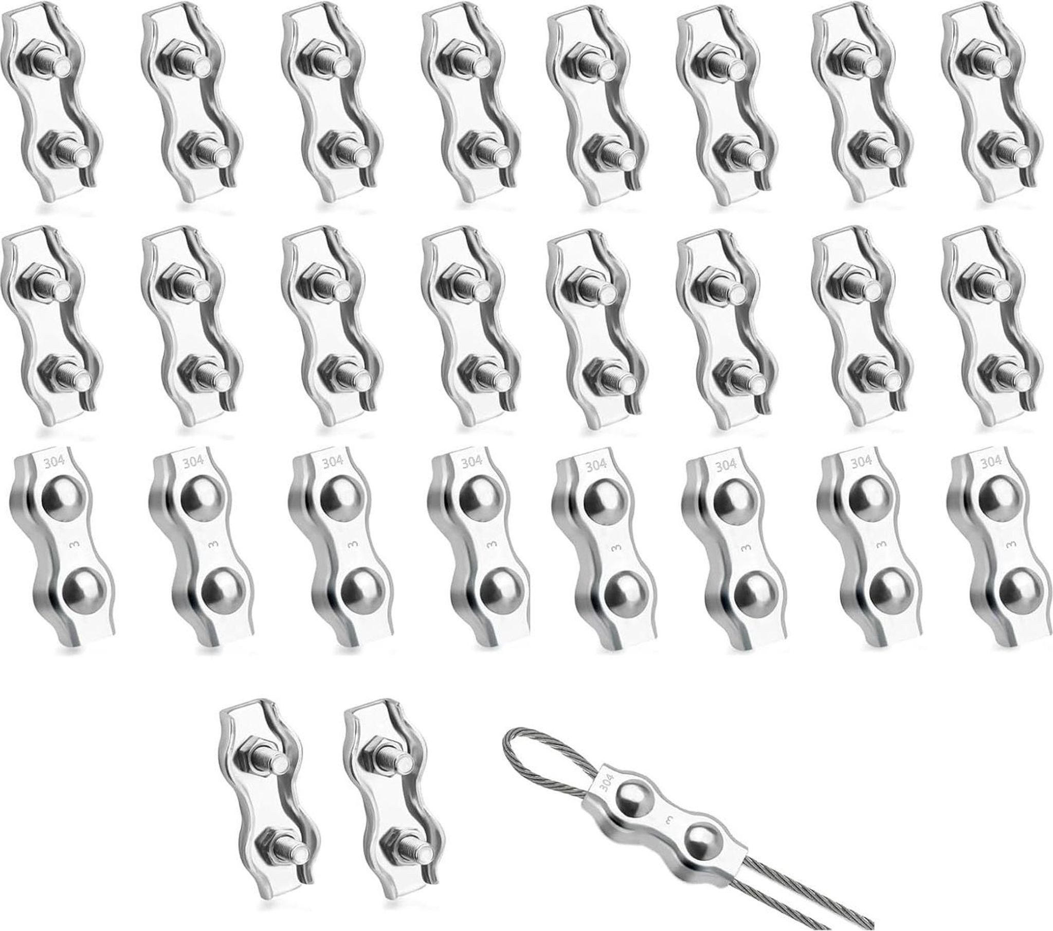 FELIXLEO Drahtseilklemme 24 Stück Drahtseilklemmen M3, Edelstahl 304 für 3 mm Stahlseil