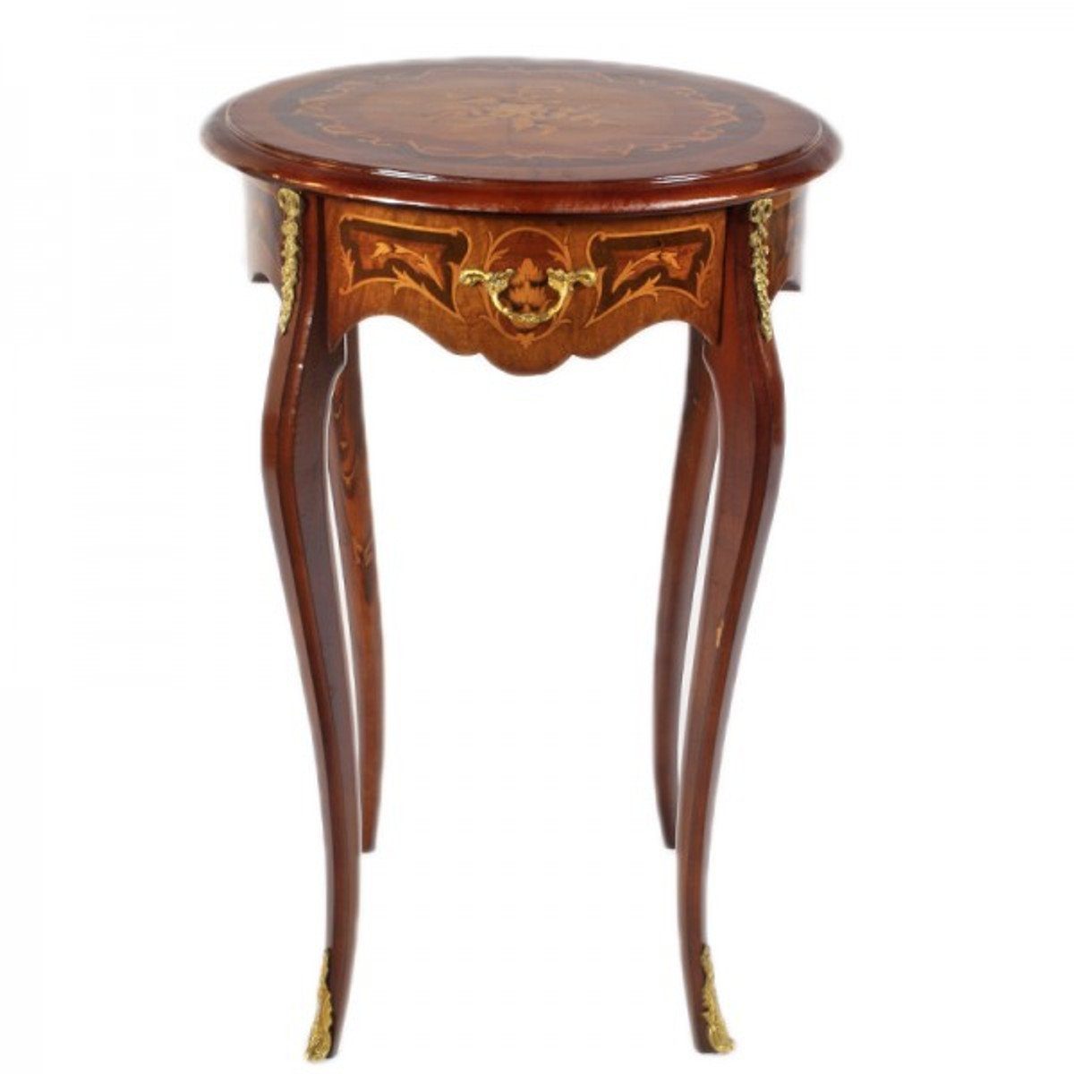 Casa Padrino Beistelltisch Barock Beistelltisch mit Schublade Mahagoni Intarsien / Gold H75 x 50cm - Ludwig XVI Antik Stil Tisch - Möbel