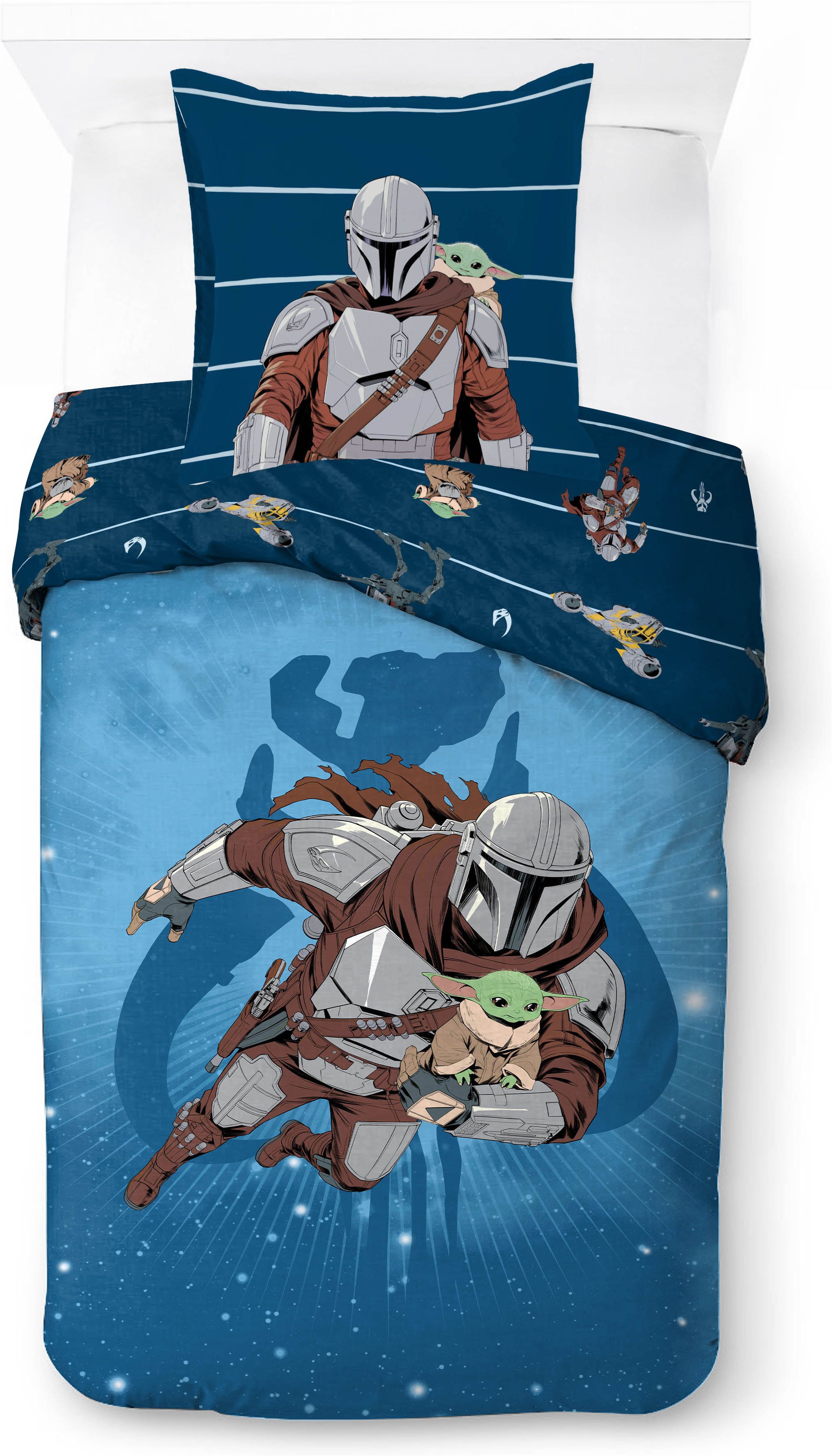 Star Wars Bettwäsche Star Wars Mando & Grogu, Baumwoll-Leinen Mix, 2 teilig
