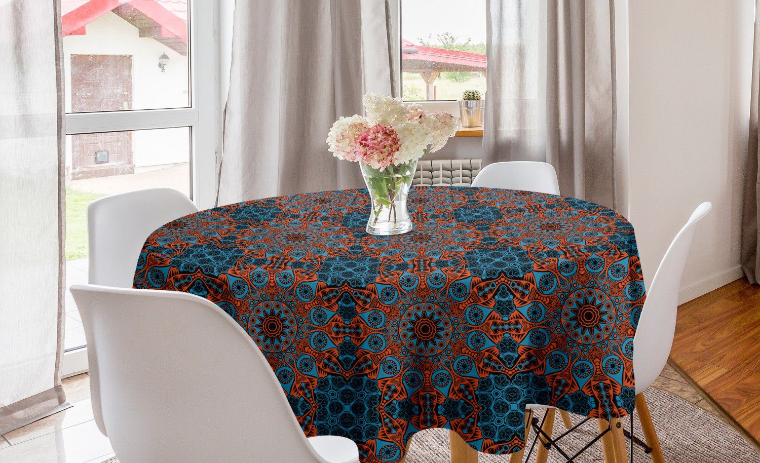 Abakuhaus Tischdecke Kreis Tischdecke Abdeckung für Esszimmer Küche Dekoration, Mandala Chinese Lace Motif