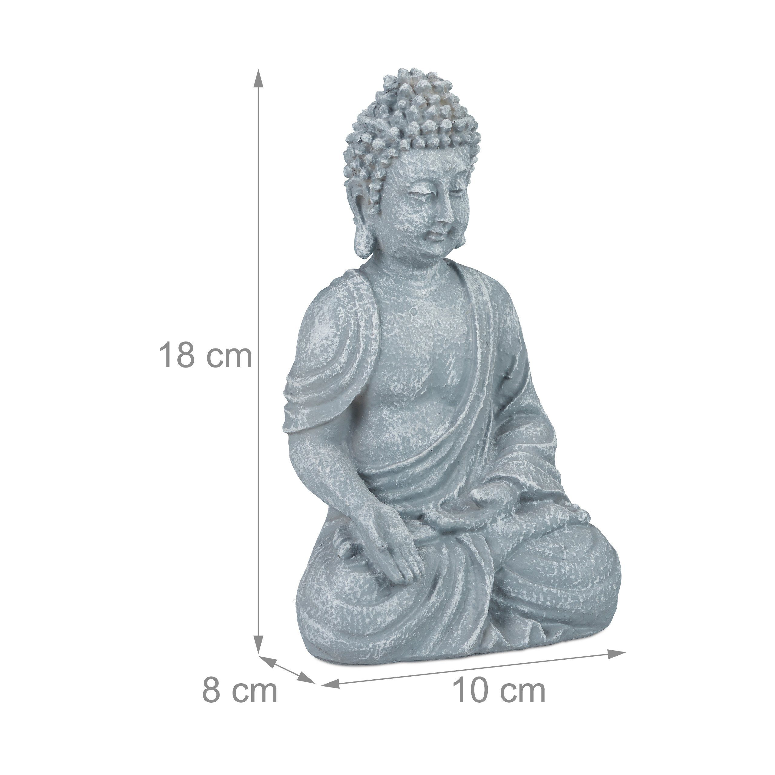 relaxdays 18cm, Figur hellgrau Buddha sitzend Buddhafigur