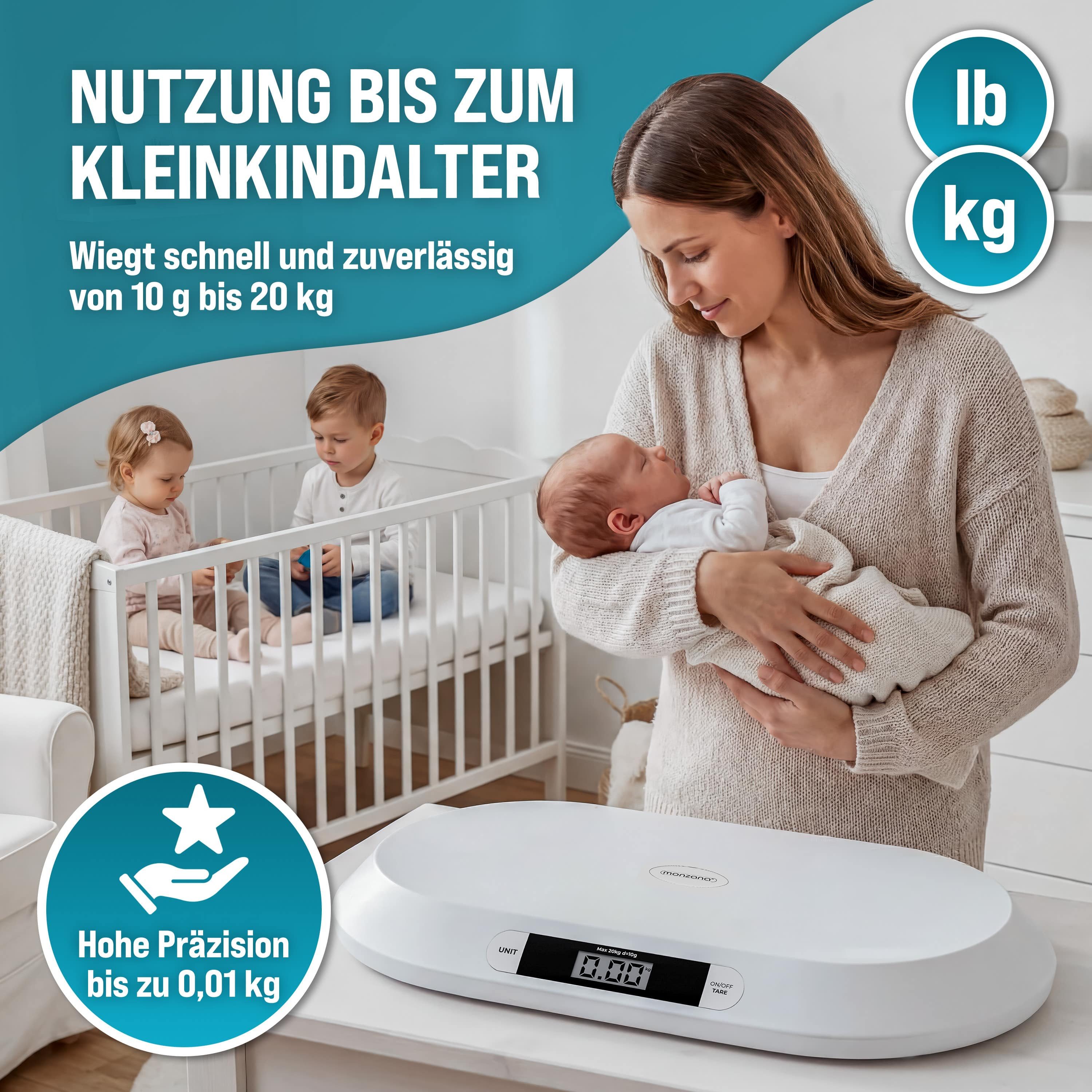 monzana Personenwaage, Digitale Babywaage bis 20 kg Tara-Funktion LCD-Display Kleintiere