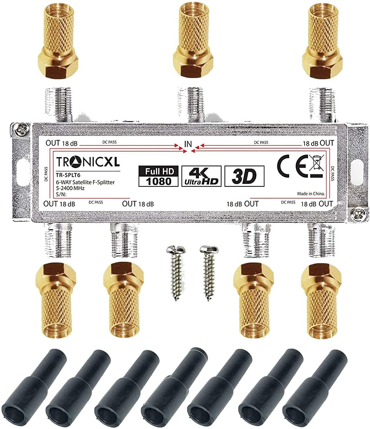 TronicXL SAT-Verteiler 6-Fach Sat Splitter Wetterschutz F-Stecker Verteiler Weiche DVBT DVBT2, Wandmontage möglich