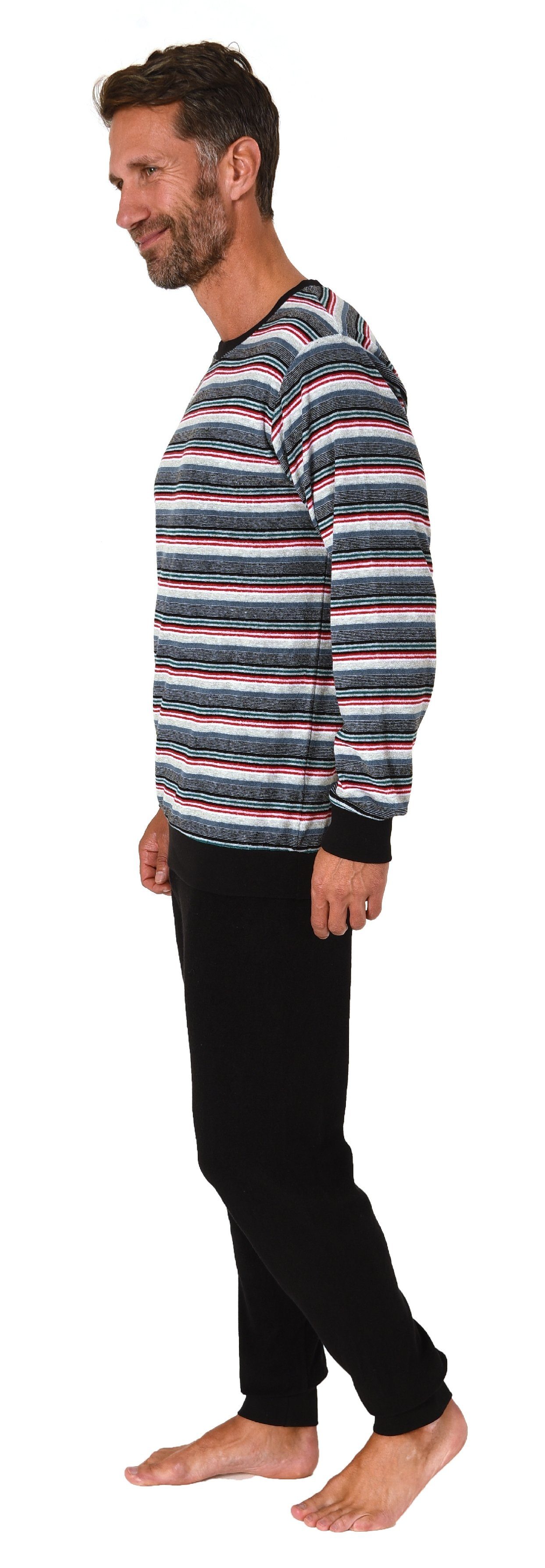 Normann Pyjama Herren Frottee Schlafanzug lang, Pyjama mit feinem Ringel-Mu günstig online kaufen