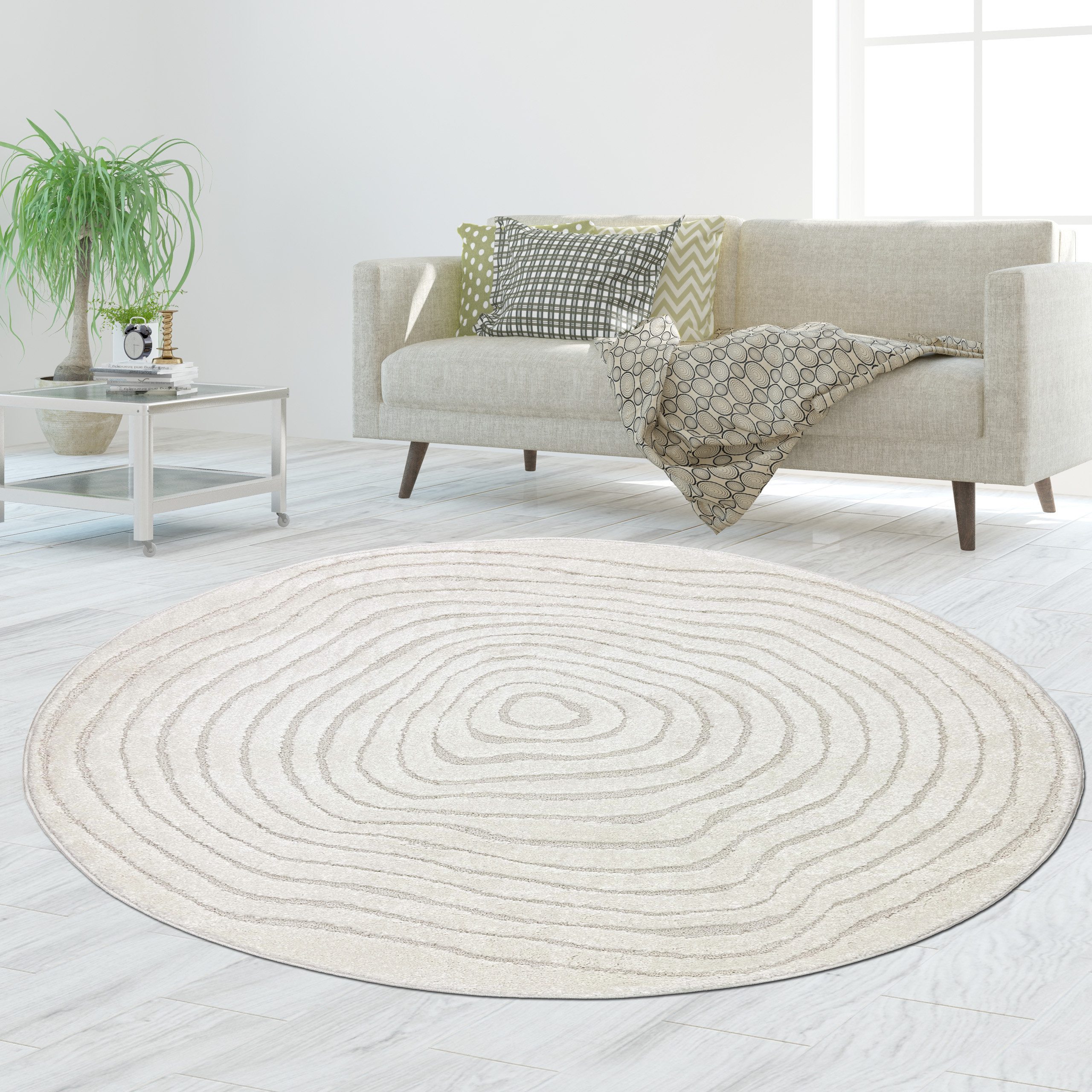 TeppichHome24 Teppich Wohnzimmerteppich Schlafzimmerteppich Jahresringe cre günstig online kaufen