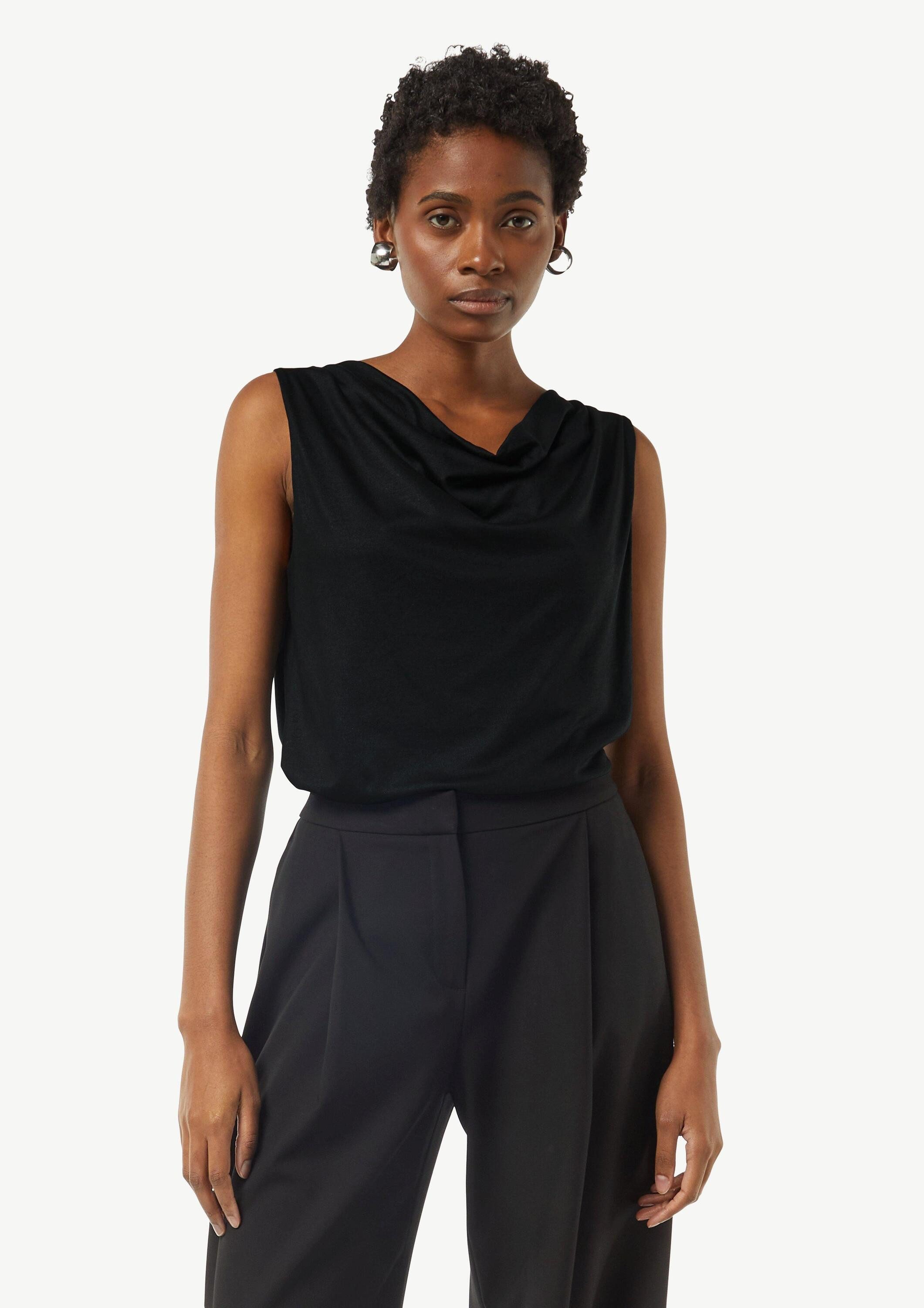 comma Muskelshirt T-Shirt Top mit Wasserfall-Ausschnitt