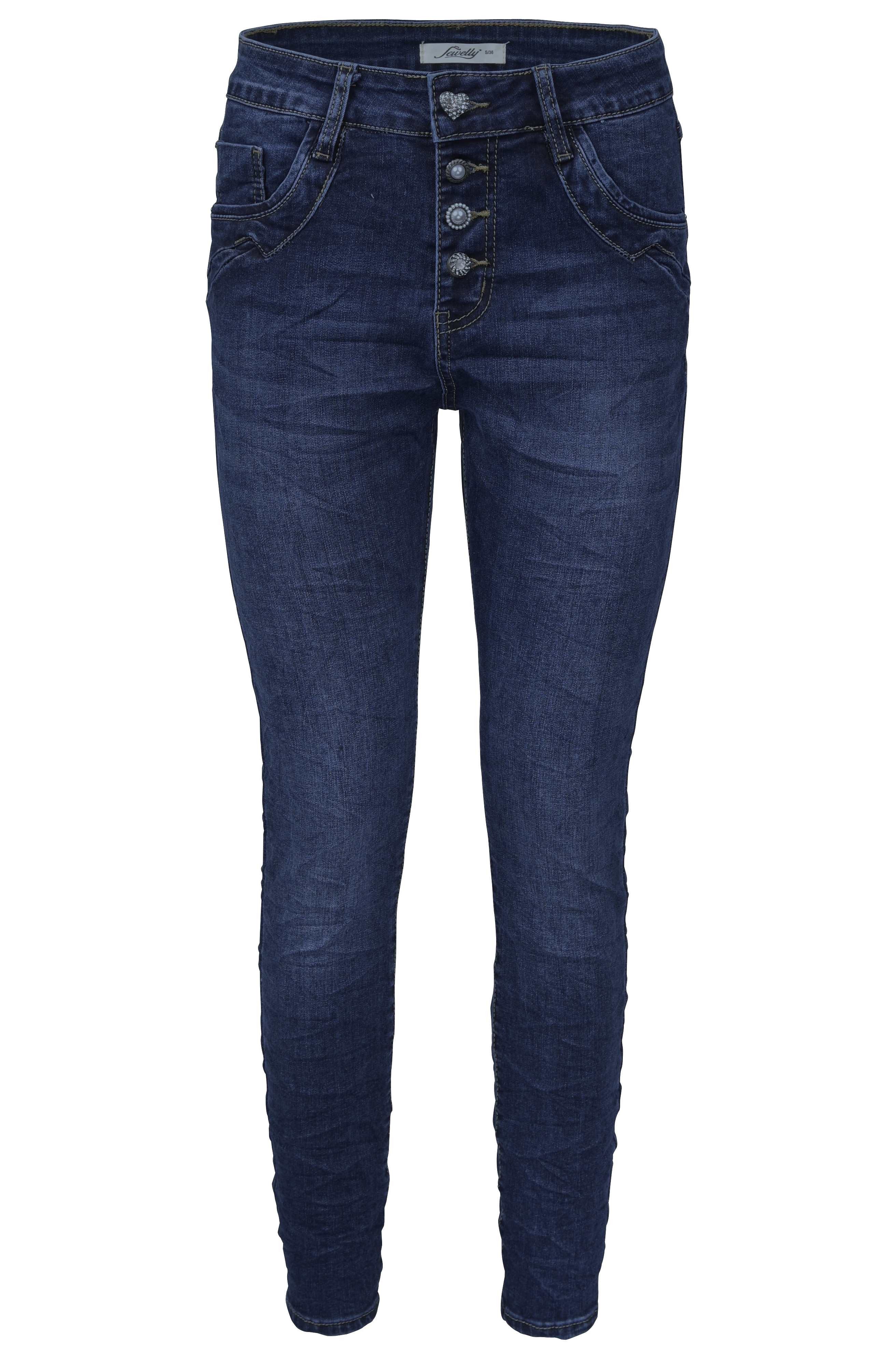 Jewelly Regular-fit-Jeans Jeans, Stretch Jeans Five-Pocket im Crash-Look günstig online kaufen