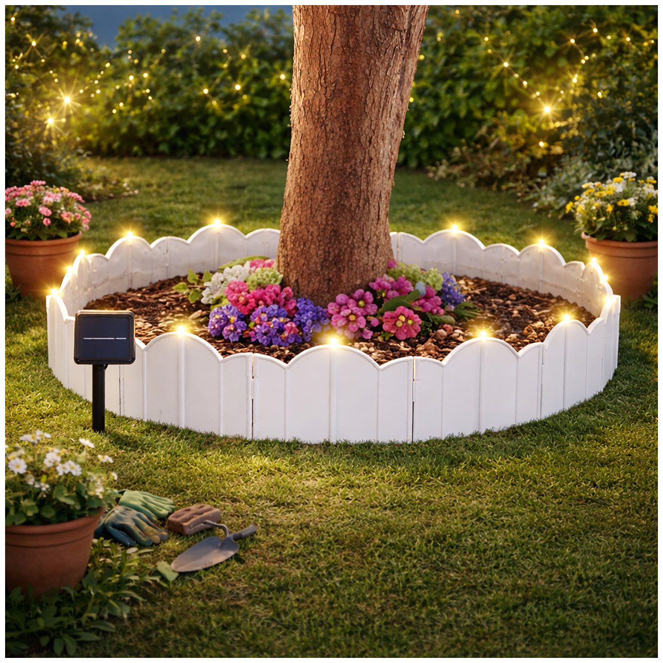 HTI-Living Beetumrandung Beetumrandung Nessa Solar Cloud 12-teilig Weiß, LxH: 21x17 cm, Set, Beetumrandung mit 12 Modulen inkl. Solarbeleuchtung, Beetbegrenzung Beeteinfassung Rasenkante