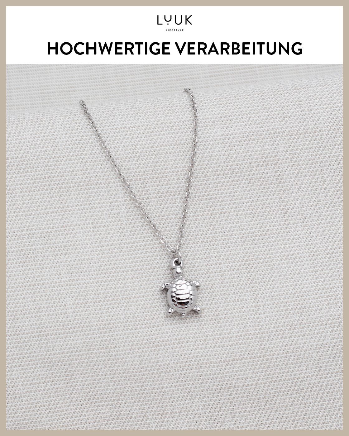 LUUK LIFESTYLE Kette mit Anhänger Schildkröte, mit HAPPINESS Spruchkarte, sommerlich und modern – Bild 4 von 5