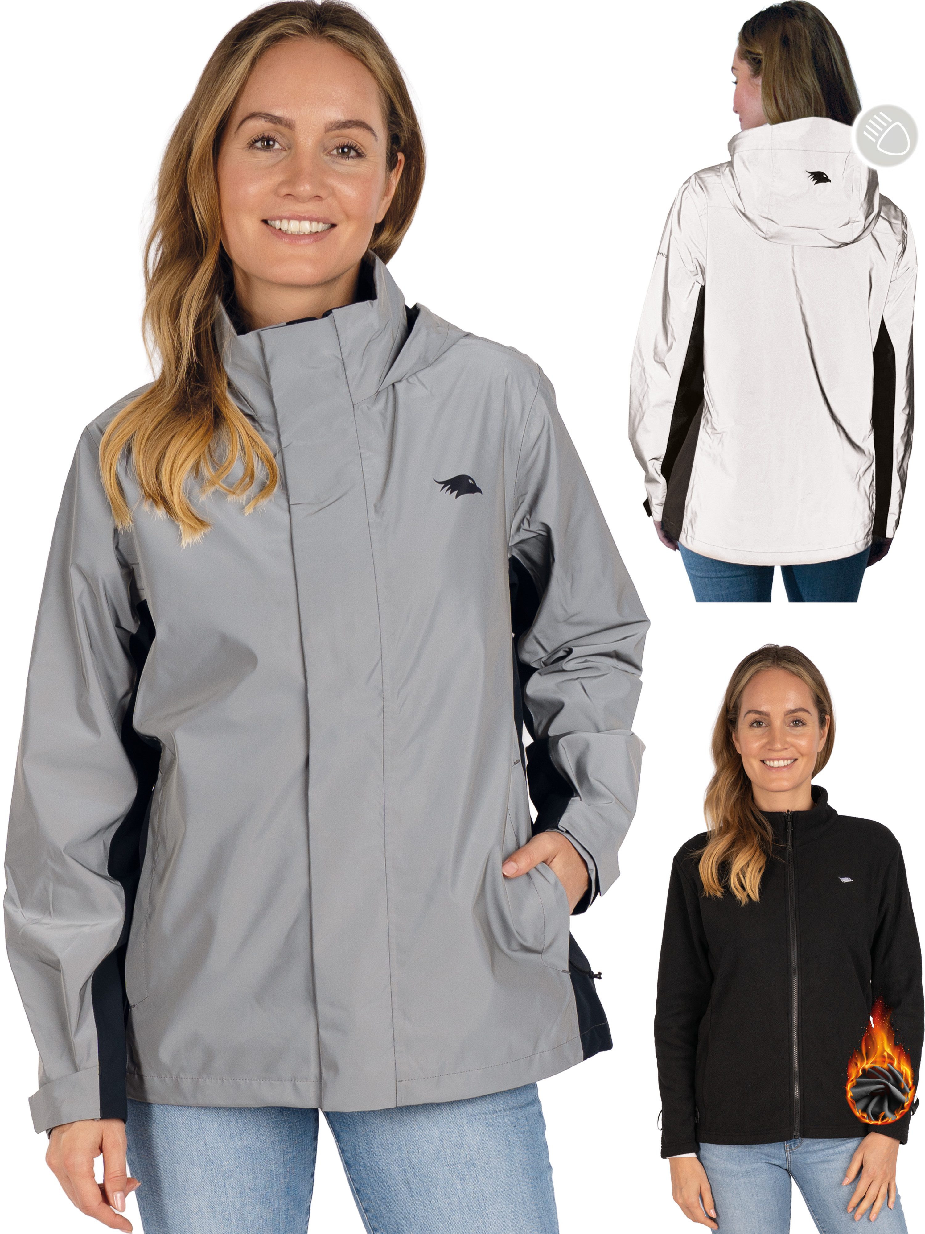 Valkental 3-in-1-Funktionsjacke für Damen (Reflektierend & Wasserdicht) Fleece Zipp-In & Verstaubare Kapuze