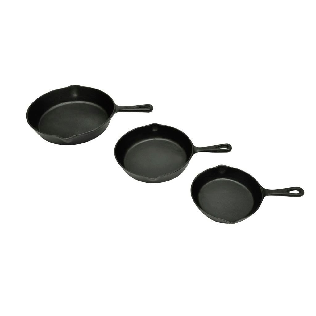 vidaXL Grillbesteck-Set BBQ Bratpfannen-Set 3-tlg Gusseisen