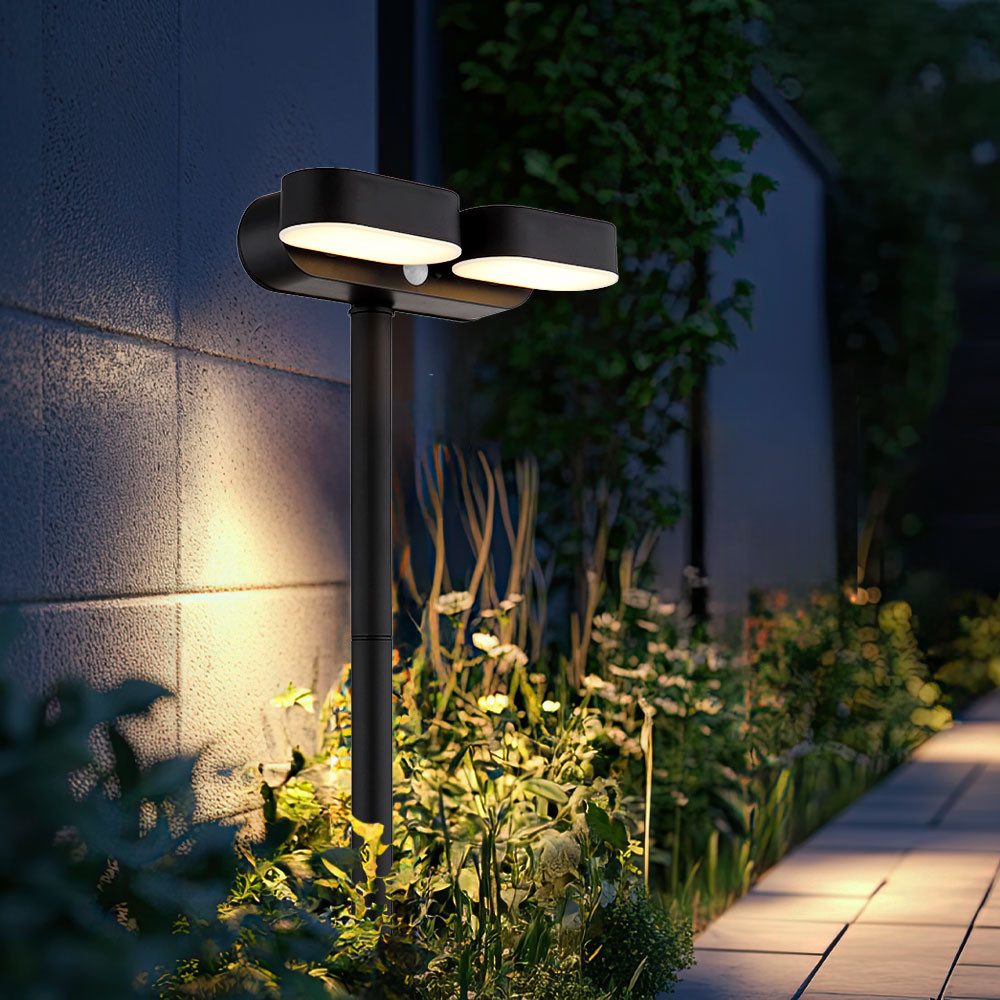 GLOBO LIGHTING LED Gartenstrahler, LED-Leuchtmittel fest verbaut, Warmweiß, LED Solarleuchte Gartenleuchte Außenlampe Erdspitz Wandmontage Sensor