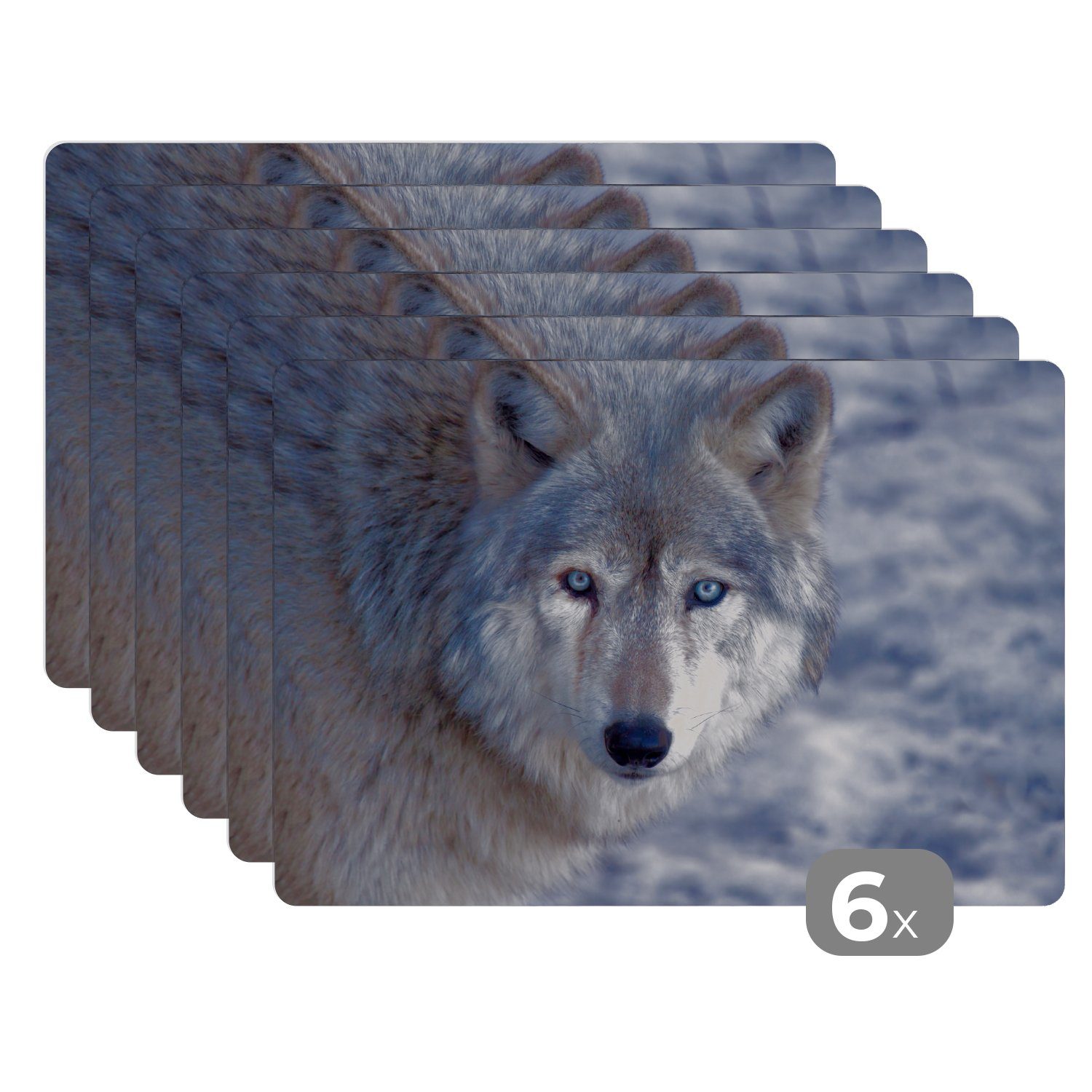 Platzset, Kopf eines grauen Wolfes, MuchoWow, (6-St), Platzset, Platzdecken, Platzmatte, Tischmatten, Schmutzabweisend