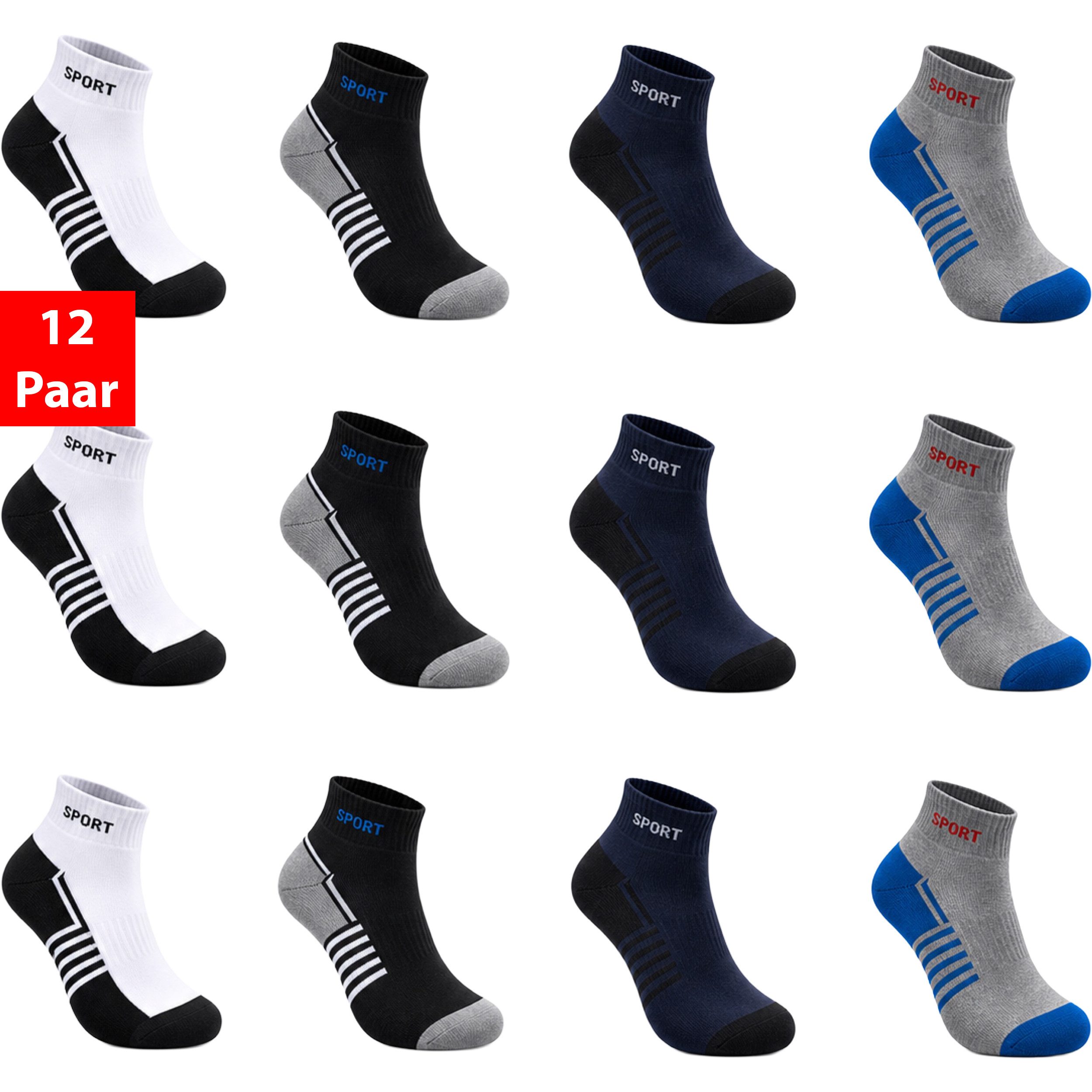 Kurzsocken 12 Paar Sneaker Socken Herren & Damen Kurz Baumwolle Sport