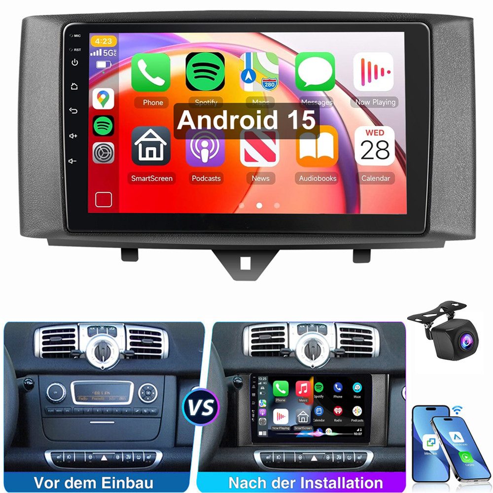 MOPECT Für Smart Fortwo 451 2005-2015 Android 15 NAVI Autoradio (RDS, Digitalradio (DAB), FM, AM)