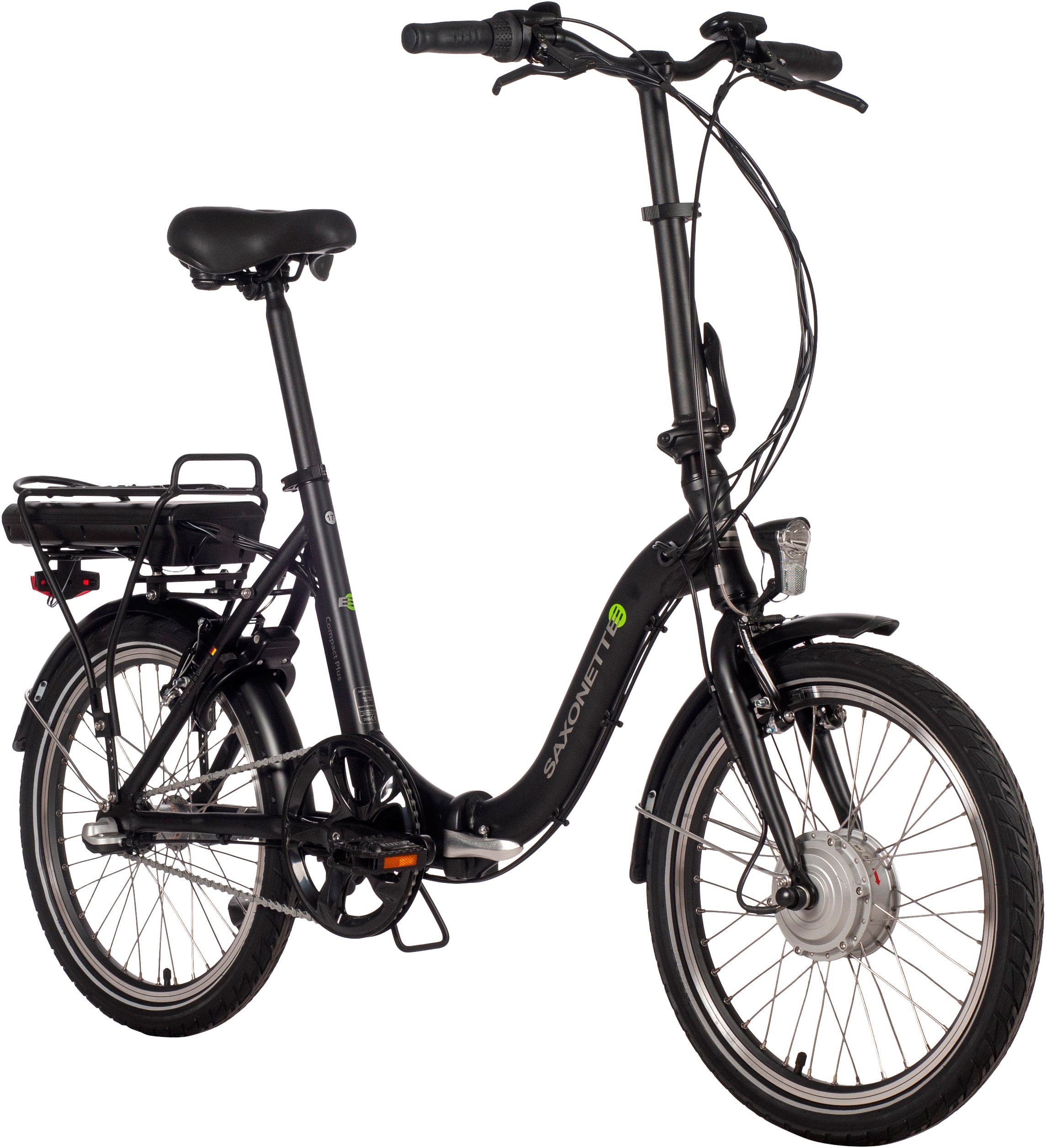 SAXONETTE E-Bike Compact Plus 2.0, Nabenschaltung, Akku, Akku-Ladegerät) 3 (mit Gang, Wh 281 Frontmotor