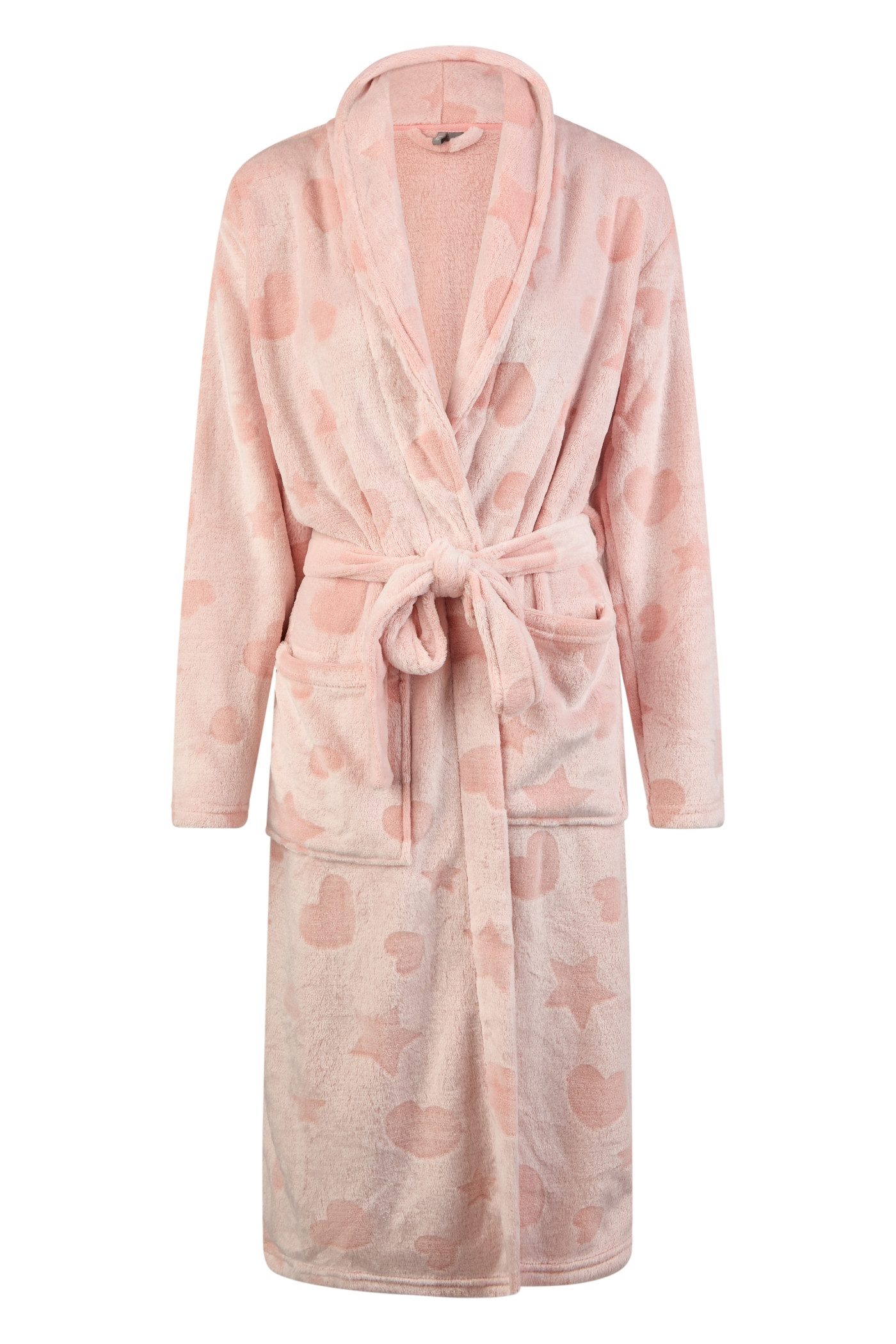 By Louise Hausanzug By Louise Damen Bademantel Saunamantel lang mit Gürtel Rosa Herzen
