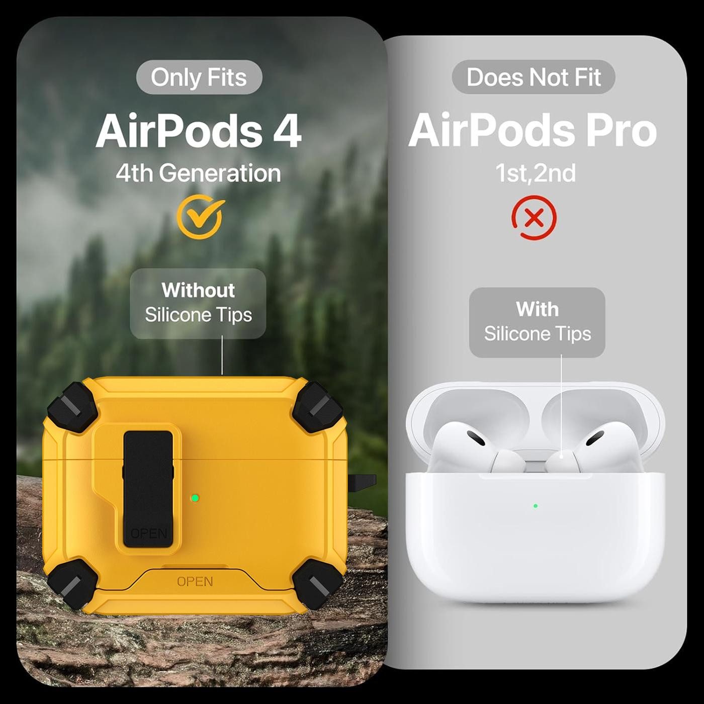 CoolGadget Kopfhörer-Schutzhülle Defender Hülle für Apple AirPods 4 magnetisch mit Karabiner, 360° Full-Body Case Schutzhülle Handy Standfunktion magnetisch lad – Bild 3 von 5