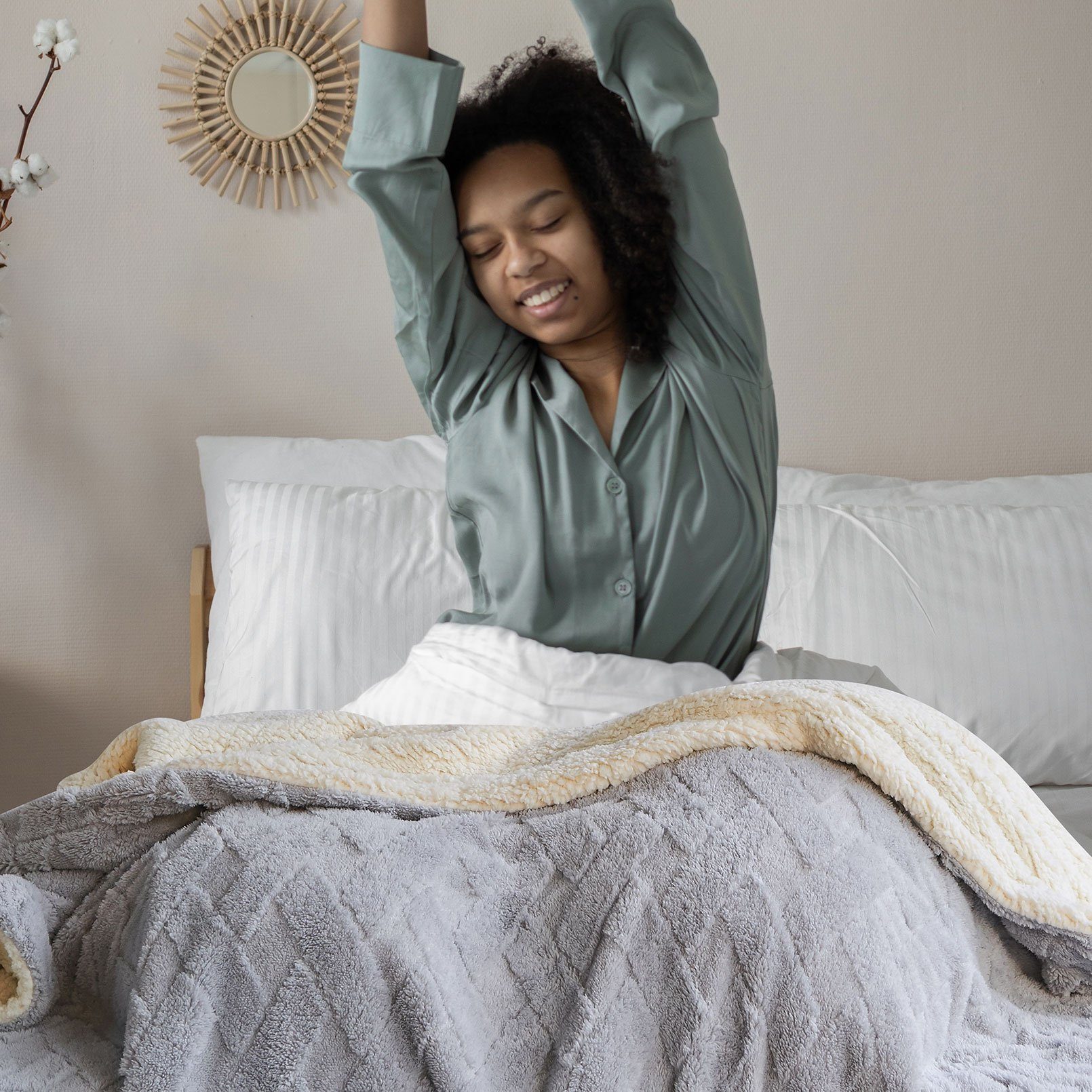 Fleece Couch und Kuscheldecken MT09, Bett, Sherpa Sofa für KEAYOO, Decke Warm GeometrieGrau Wohndecke