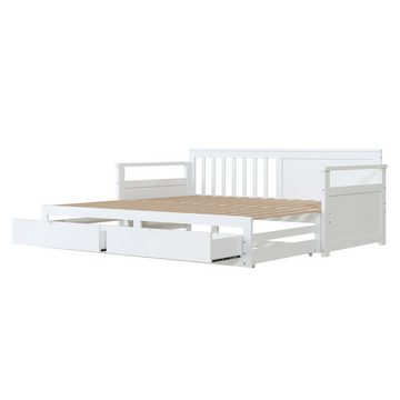 IDEASY Bettgestell Multifunktionales Zwei-in-Eins-Tagesbett mit Kiefernbett, Schubladen, weiß/grau, multifunktionales Schlafsofa, 90 x 190 und 90 x 190 cm