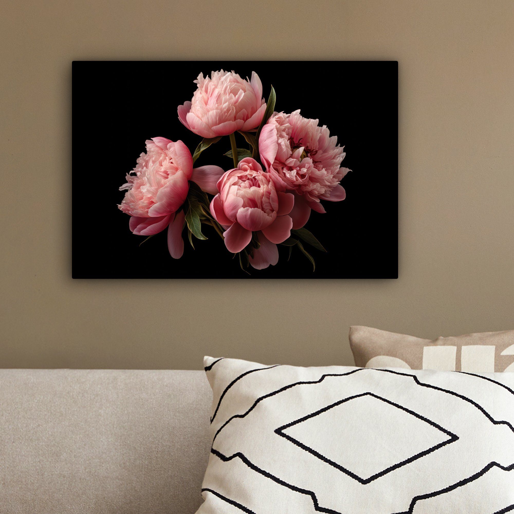 Leinwandbilder, Aufhängefertig, Rosa Wanddeko, OneMillionCanvasses® 30x20 Wandbild cm - Pfingstrose - - Botanisch Blumen Leinwandbild St), - Natur, (1