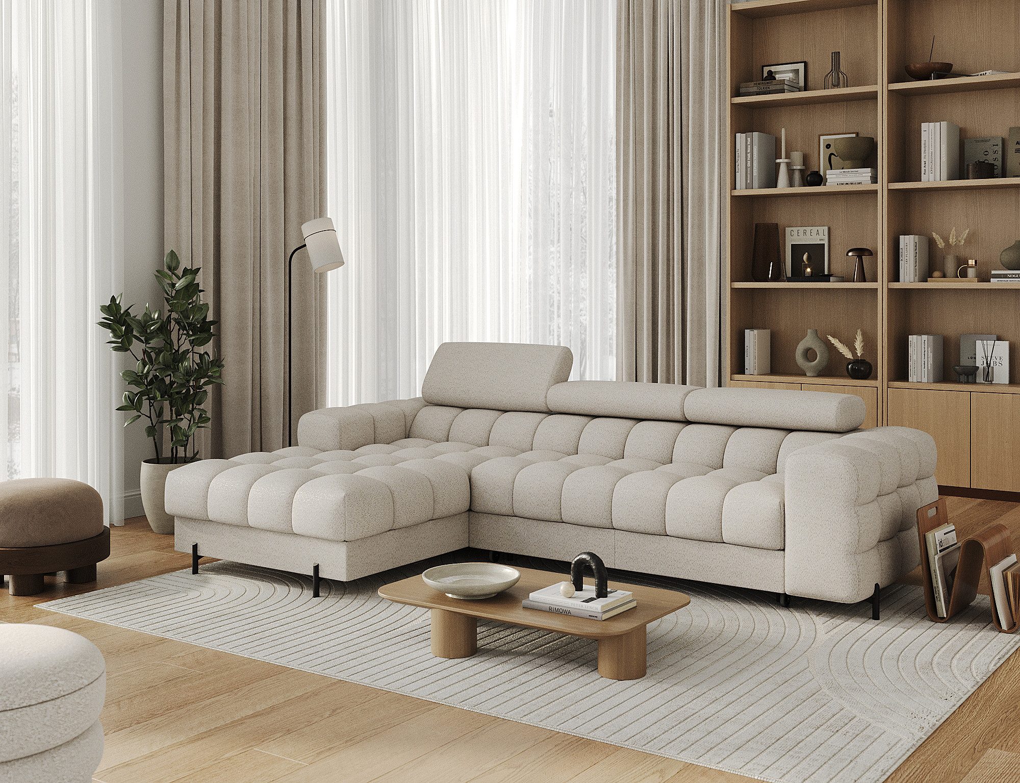 MOEBLO Ecksofa Neviro, Robuste Verarbeitung, verstellbare Kopfstützen und integrierter Bettkasten für maximalen Komfort und Funktionalität, Eckcouch Wohnlandschaft Sofa mit Ottomane Eckgarnitur Polsterecke, (BxHxT):285x72-93x181 cm