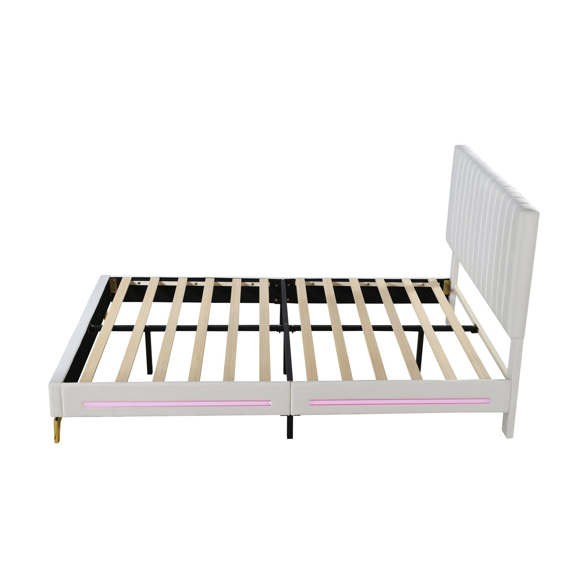 Polsterbett (Doppelbett), mit verstellbarem Kopfteil und LED Beleuchtung, Samt, 140x200cm