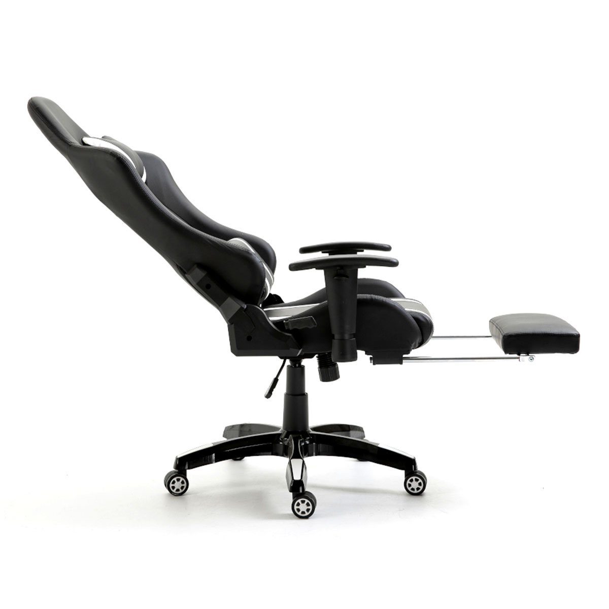 Nackenkissen Fußablage, Armlehnen, Streifen mit Gaming (1 weißen GAMYX St), mit | ausziehbare Schwarz Lenden- verstellbare Streifen Schwarz weißen SVITA & Chair