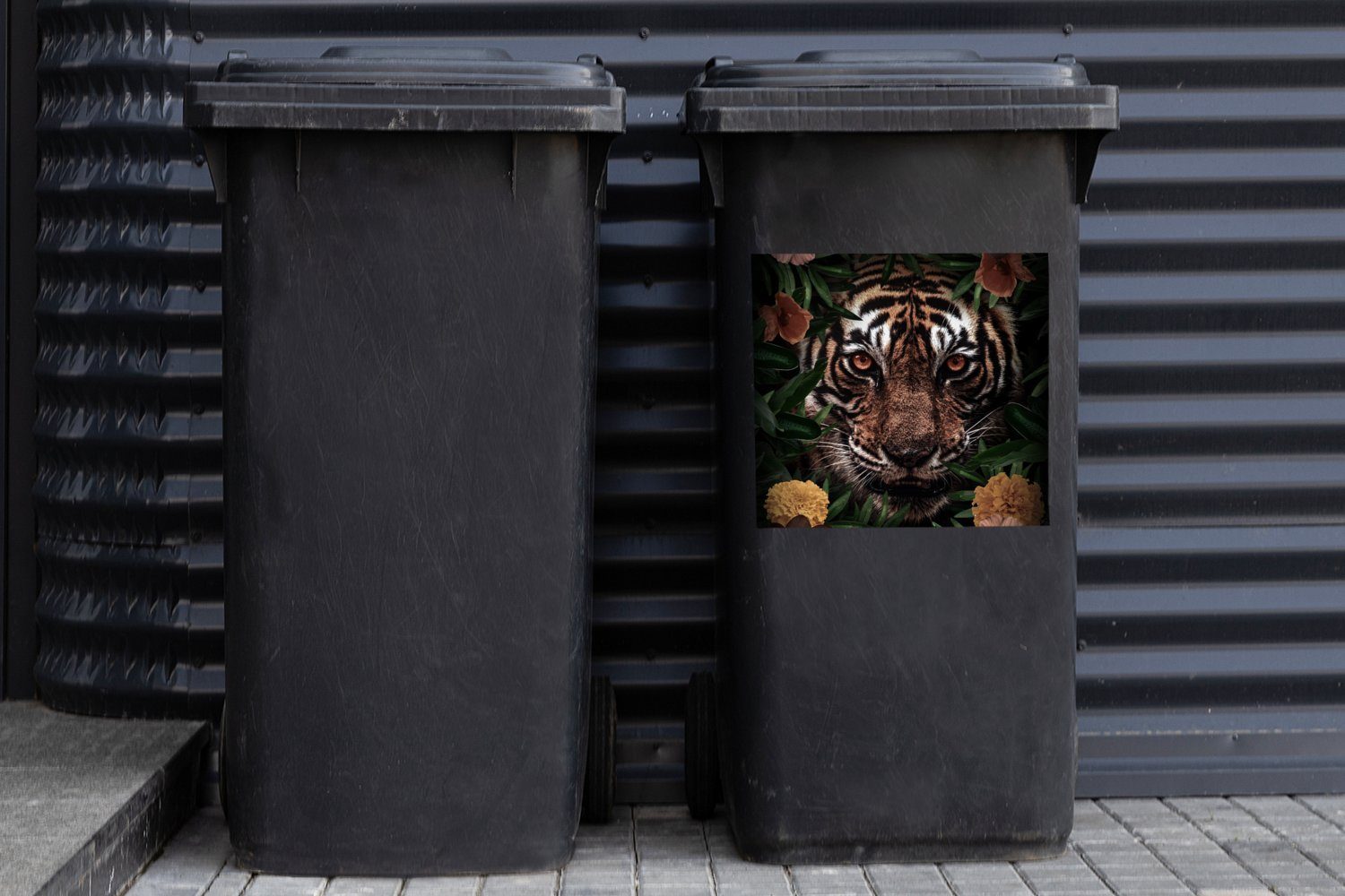 Tiger (1 Blumen Mülltonne, - St), MuchoWow Abfalbehälter - Dschungel Wandsticker Mülleimer-aufkleber, Container, Sticker,