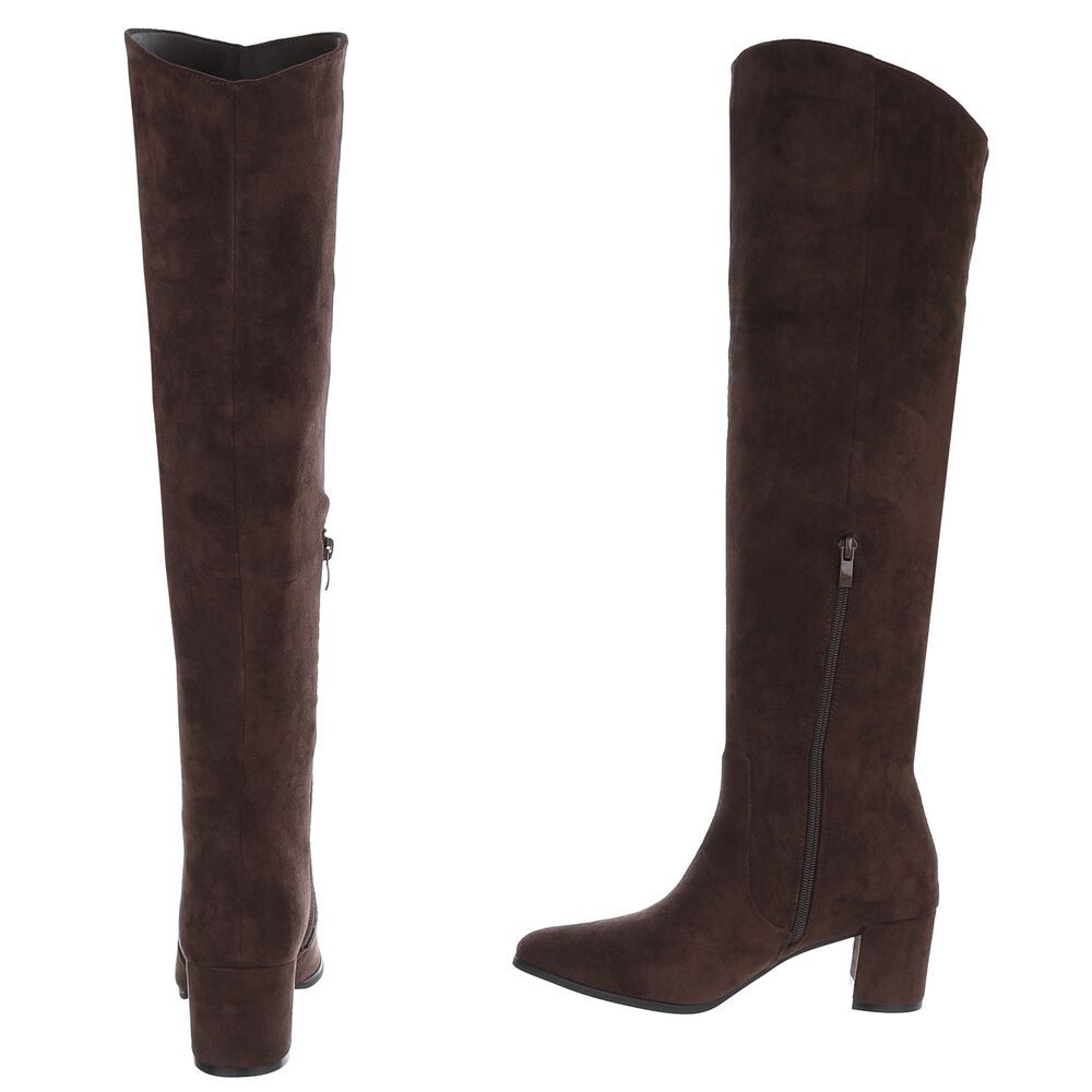 Ital-Design Elegante Overknee-Stiefel mit Blockabsatz für Damen Overkneestiefel (90152960) Blockabsatz Stiefel in Braun