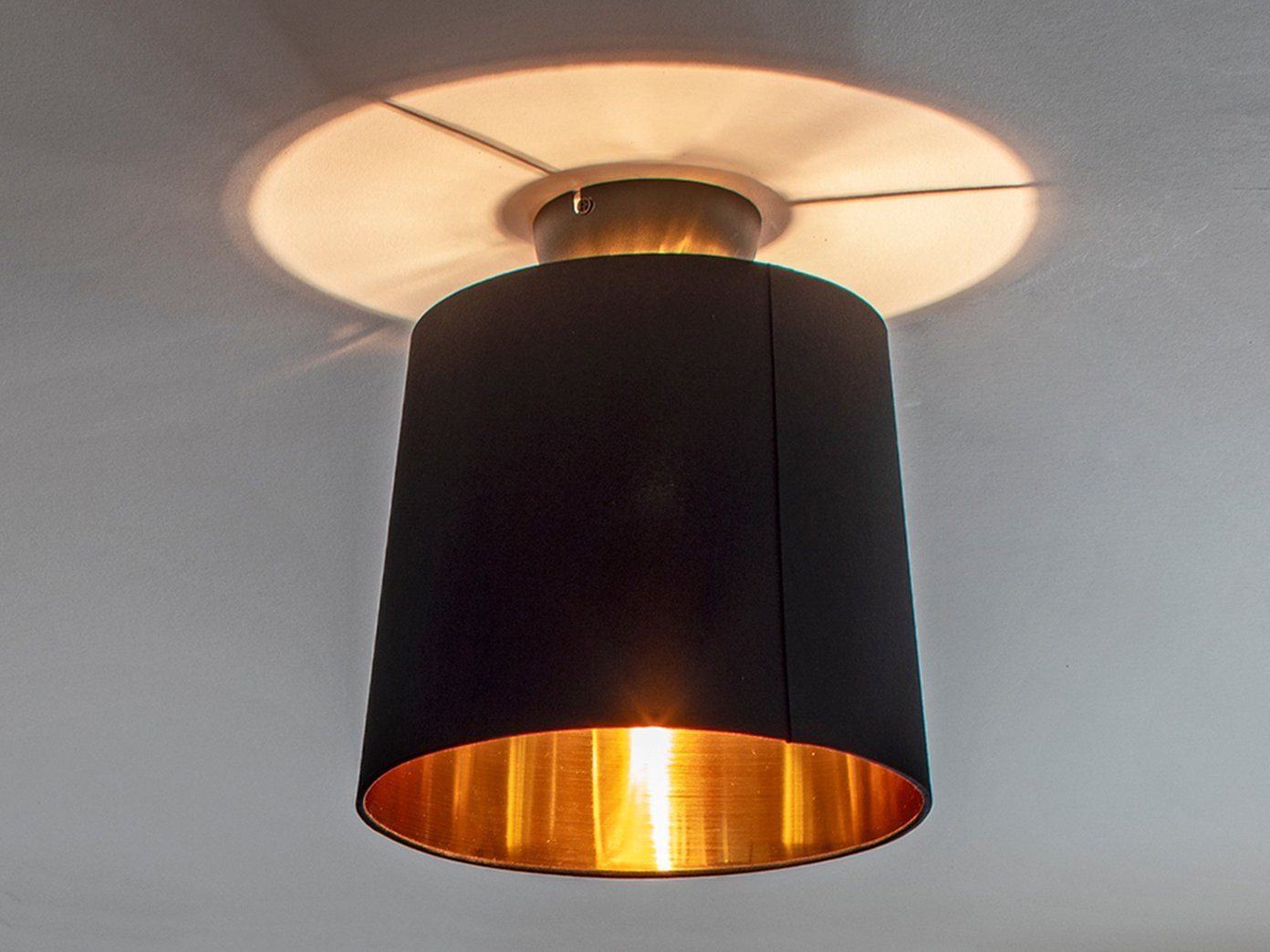 Treppenhaus Stoff-Lampe Gold für einflammig Schwarz meineWunschleuchte ohne - Leuchtmittel, Deckenleuchte, Design-klassiker