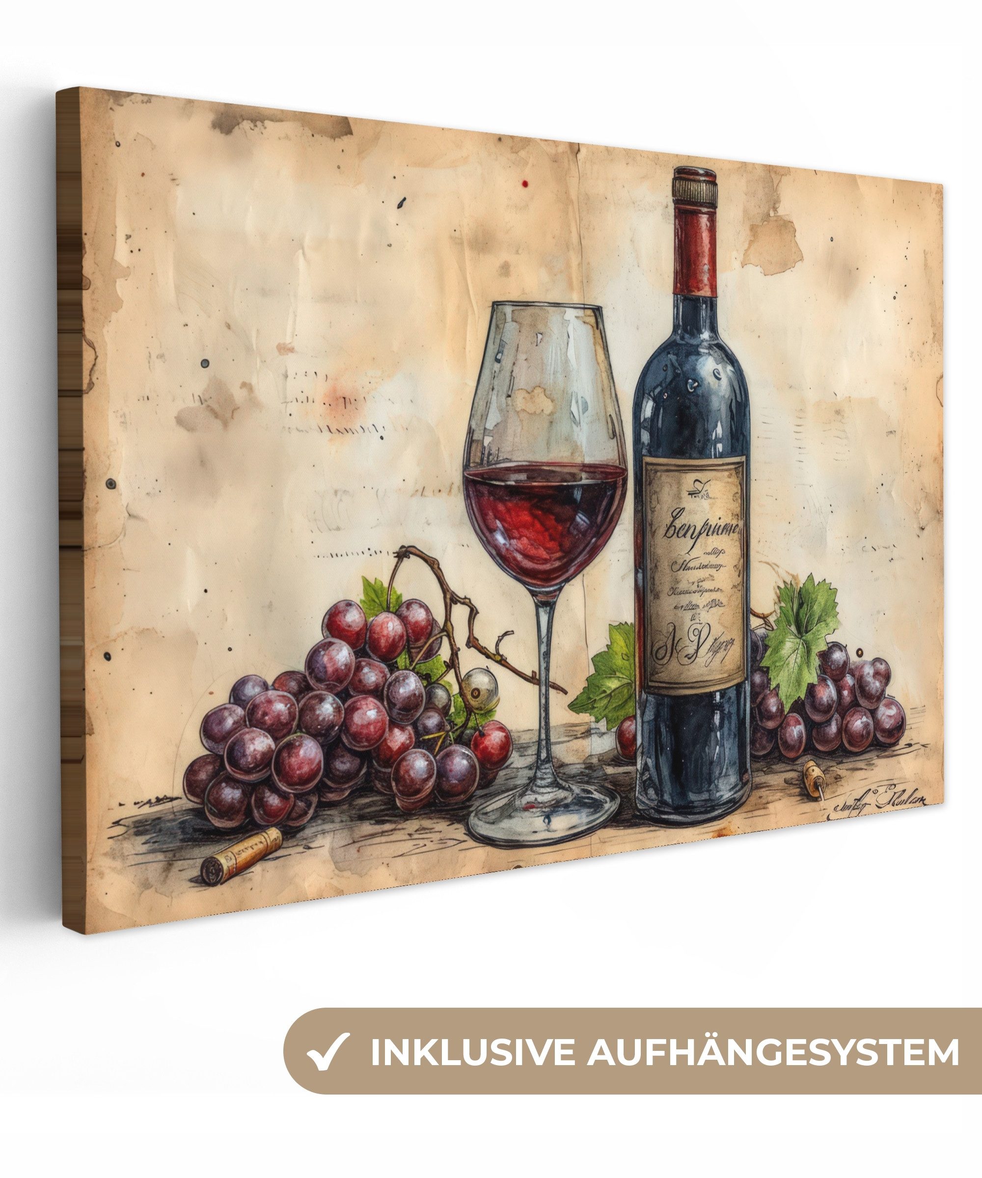 Leinwandbild Wein - Trauben - Jahrgang - Retro