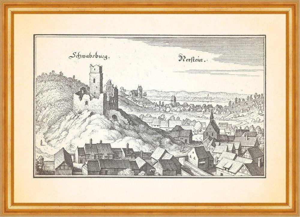 Kunstdruck Schwabsburg Nerstein Ruine Schwabsburg Nierstein Bergfried Merian 0105