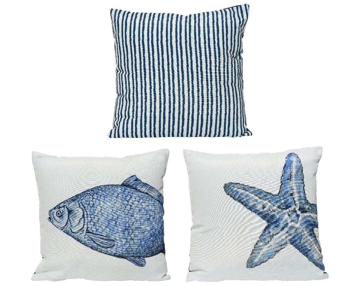 Decoris season decorations Dekokissen, Dekokissen mit Füllung und Maritim Motiv 40x40cm blau 3er Set