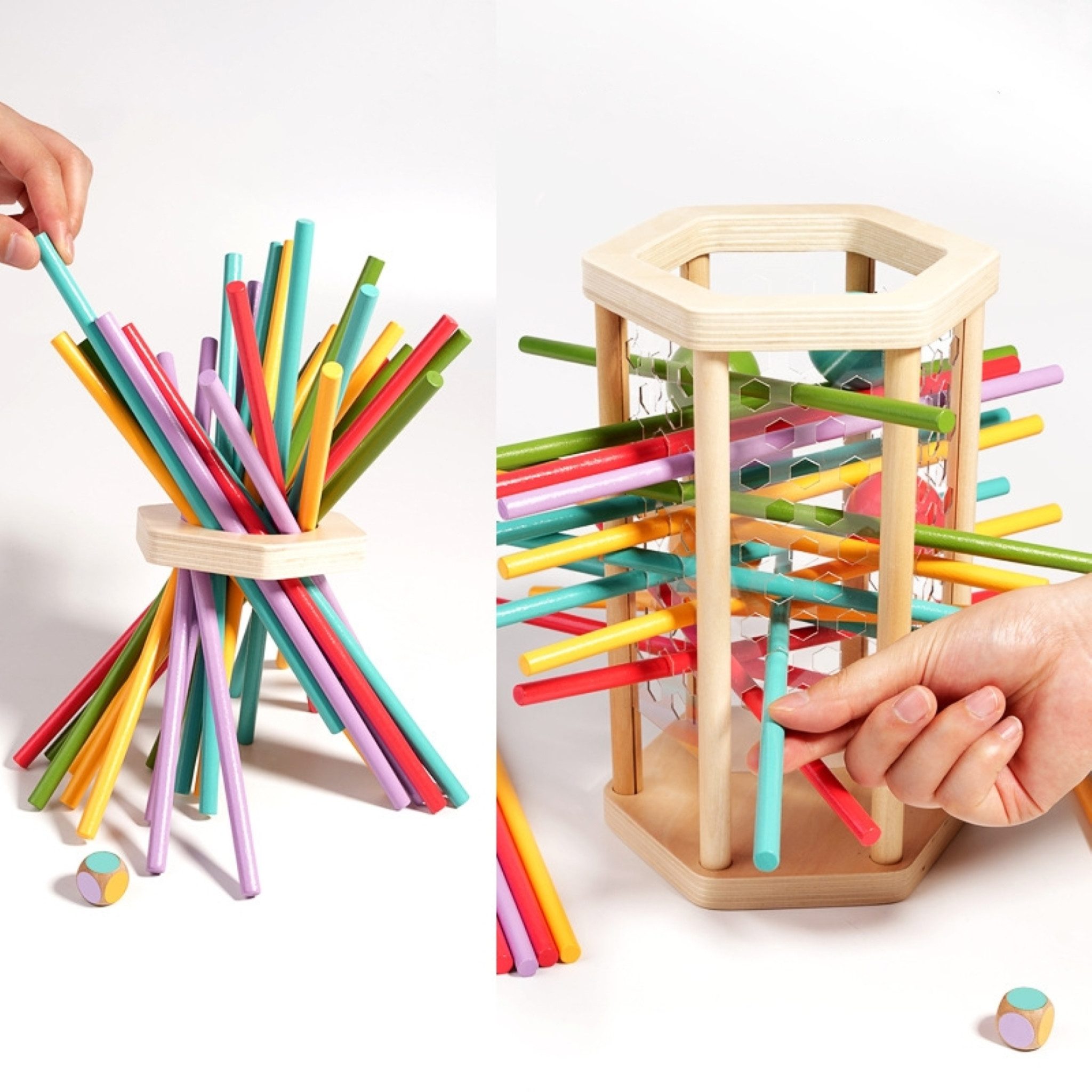 Motorikwürfel Montessori Feinmotorik-Spiel aus Holz für Kinder ab 3 Jahren.