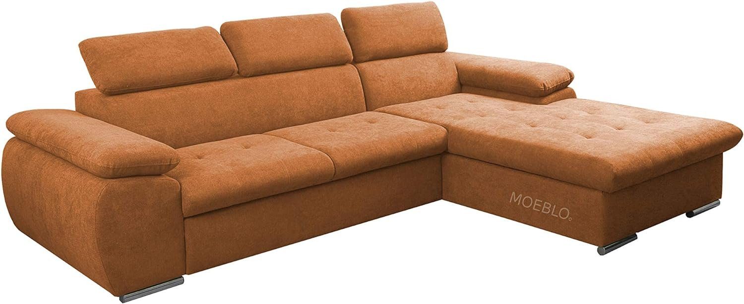 MOEBLO Ecksofa Nilux, Sofa Couch L-Form Polsterecke für Wohnzimmer, Schlafsofa Sofagarnitur Wohnlandschaft, mit Bettkasten und Schlaffunktion Orange (AVRA 08)