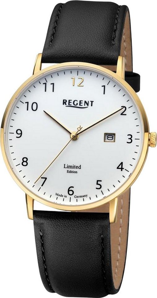Herren extra Analog, Herren Regent groß Armbanduhr Quarzuhr 39mm), rund, (ca. Regent Lederarmband Armbanduhr