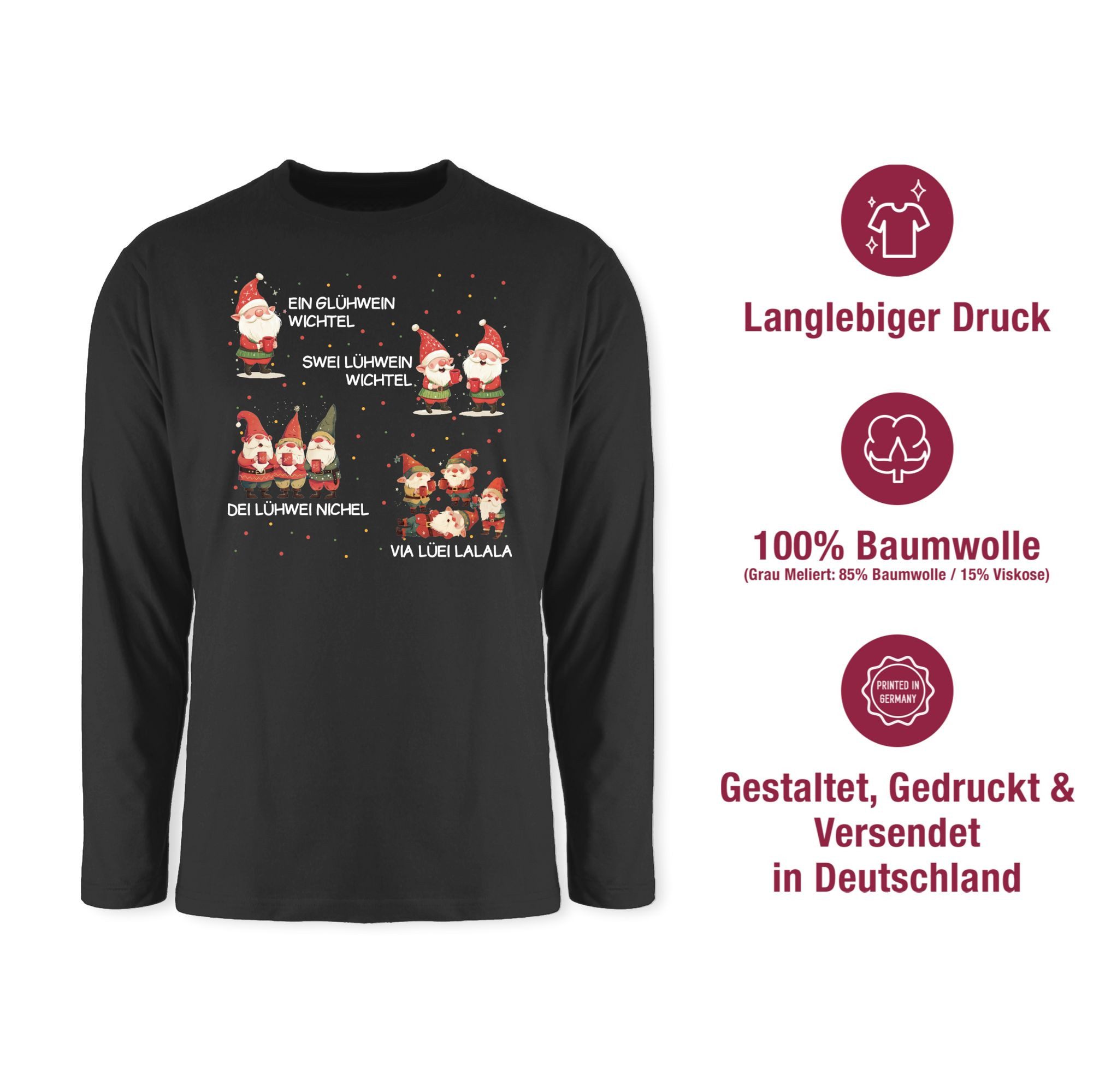 Shirtracer Rundhalsshirt Ein Glühwein Swei Glühwein, Wichtel, Ein Glühwein Zwei Glühwein, We Weihnachten – Bild 3 von 4