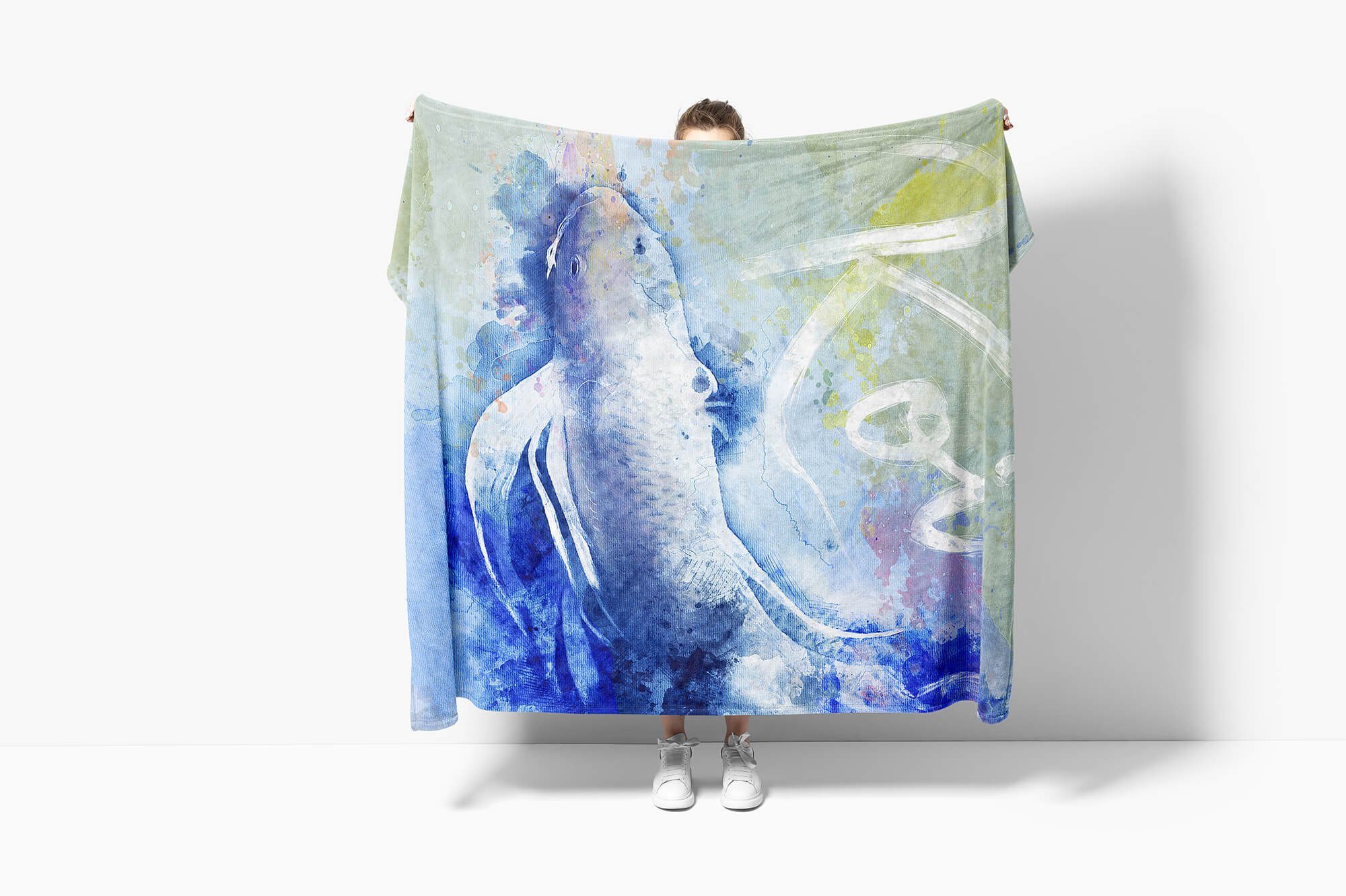 Sinus Handtuch Strandhandtuch (1-St), Tier Kunstvoll Handtücher Baumwolle-Polyester-Mix Saunatuch Handtuch SplashArt Motiv, Art Kuscheldecke Koi Serie