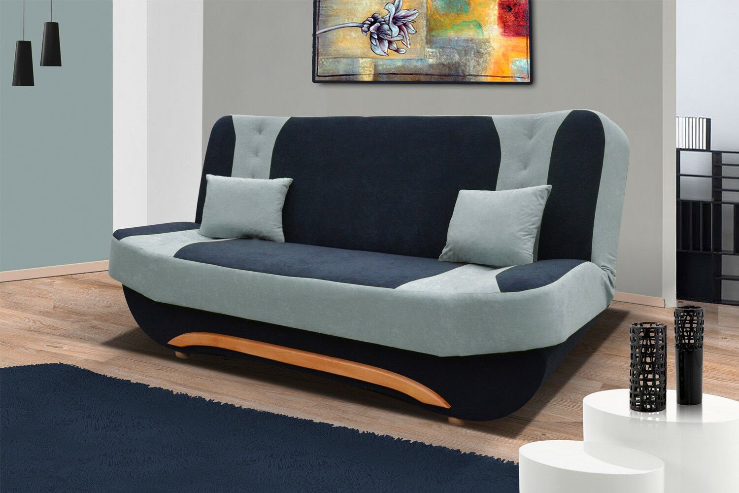 JVmoebel Sofa Couch Schlafsofa XXL Textil Big Sofa Couchen 3Sitzer, Made in Europe Hellgrau / Dunkelblau