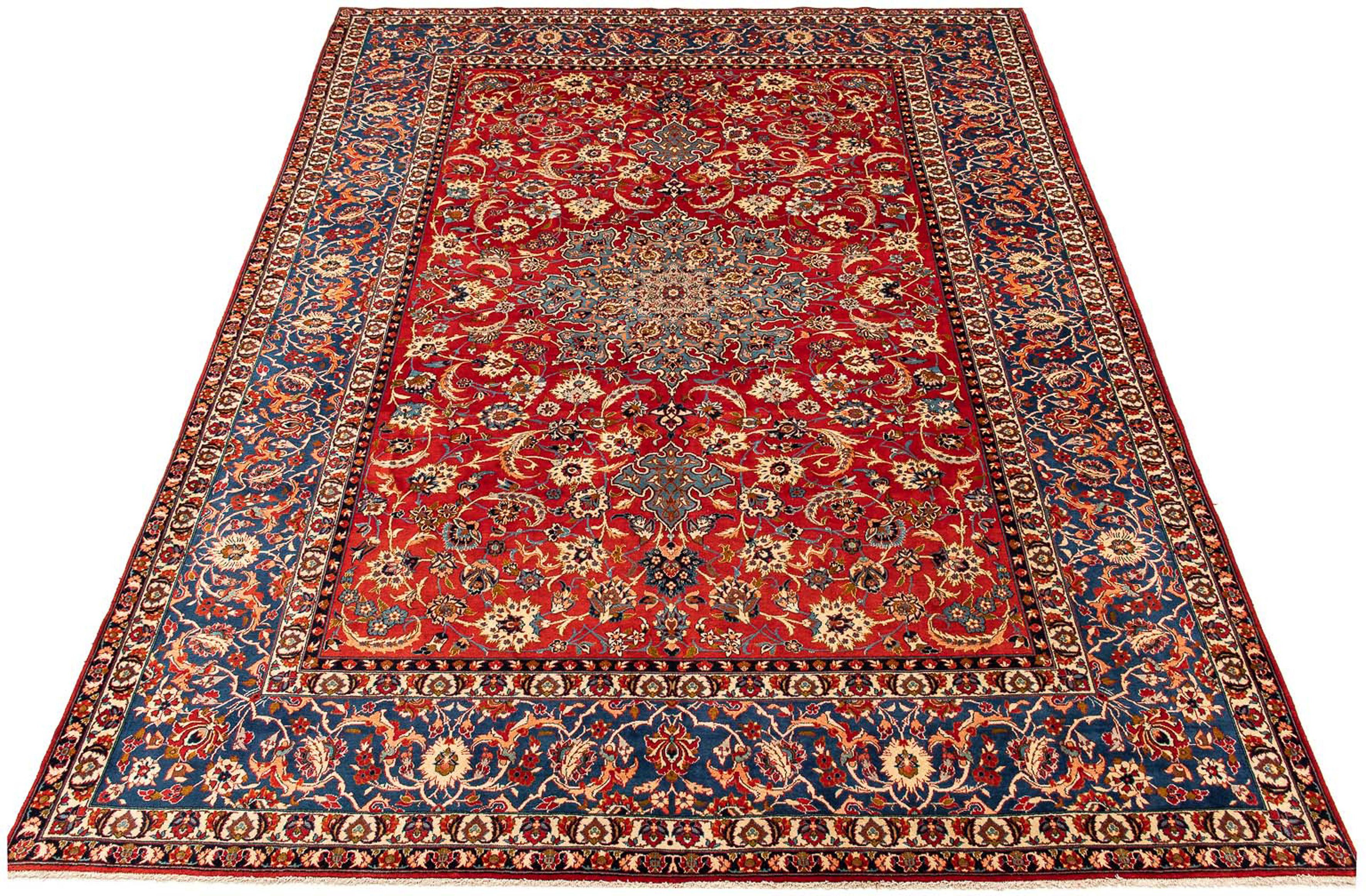 Premium Perser 6 Wohnzimmer, rot, - cm - mit Zertifikat Isfahan morgenland, - Orientteppich x 302 mm, 412 Einzelstück rechteckig, - Handgeknüpft, Höhe: